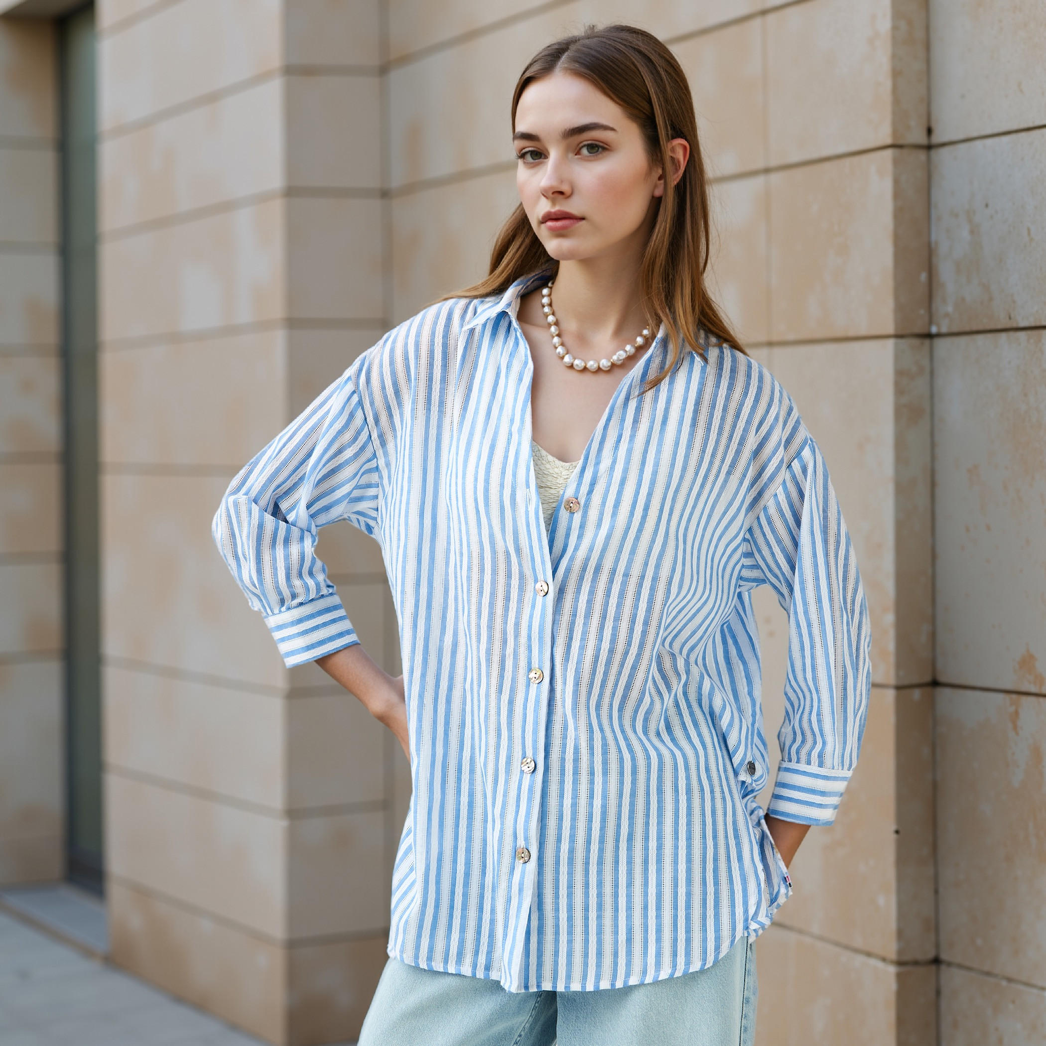 Textured Striped Shirt-women-clothing-shirtsandblouses-shirts-image-1