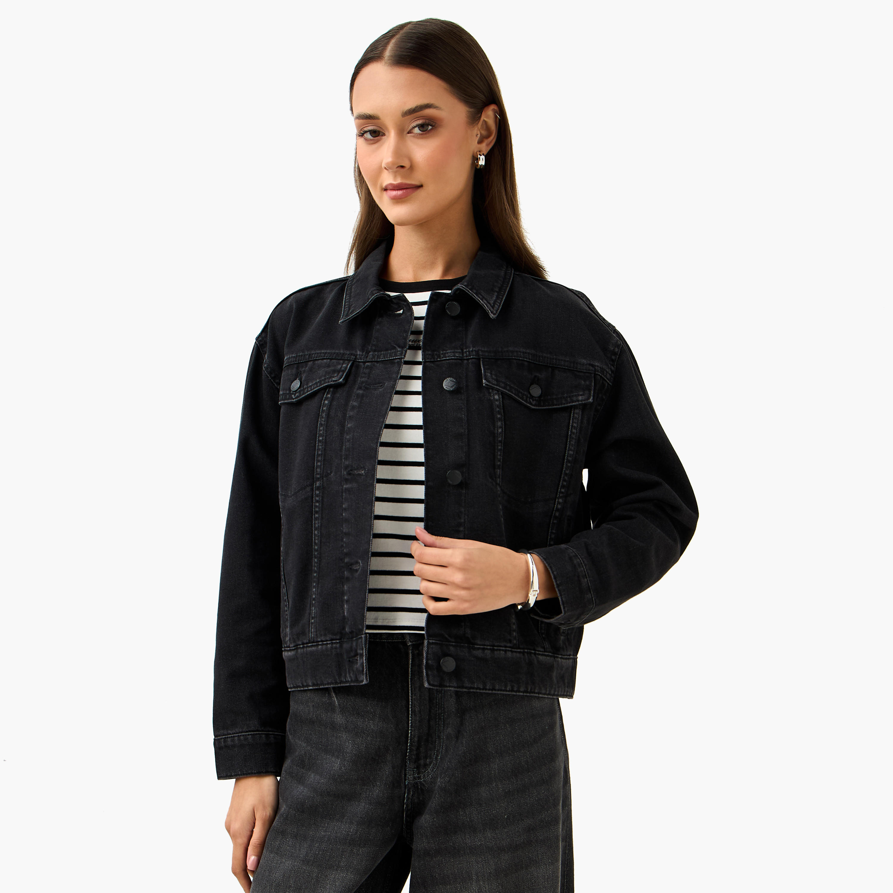 جاكيت دينم قصير بأكمام طويلة من لي كوبر-women-winterwear-coatsandjackets-jackets-image-1