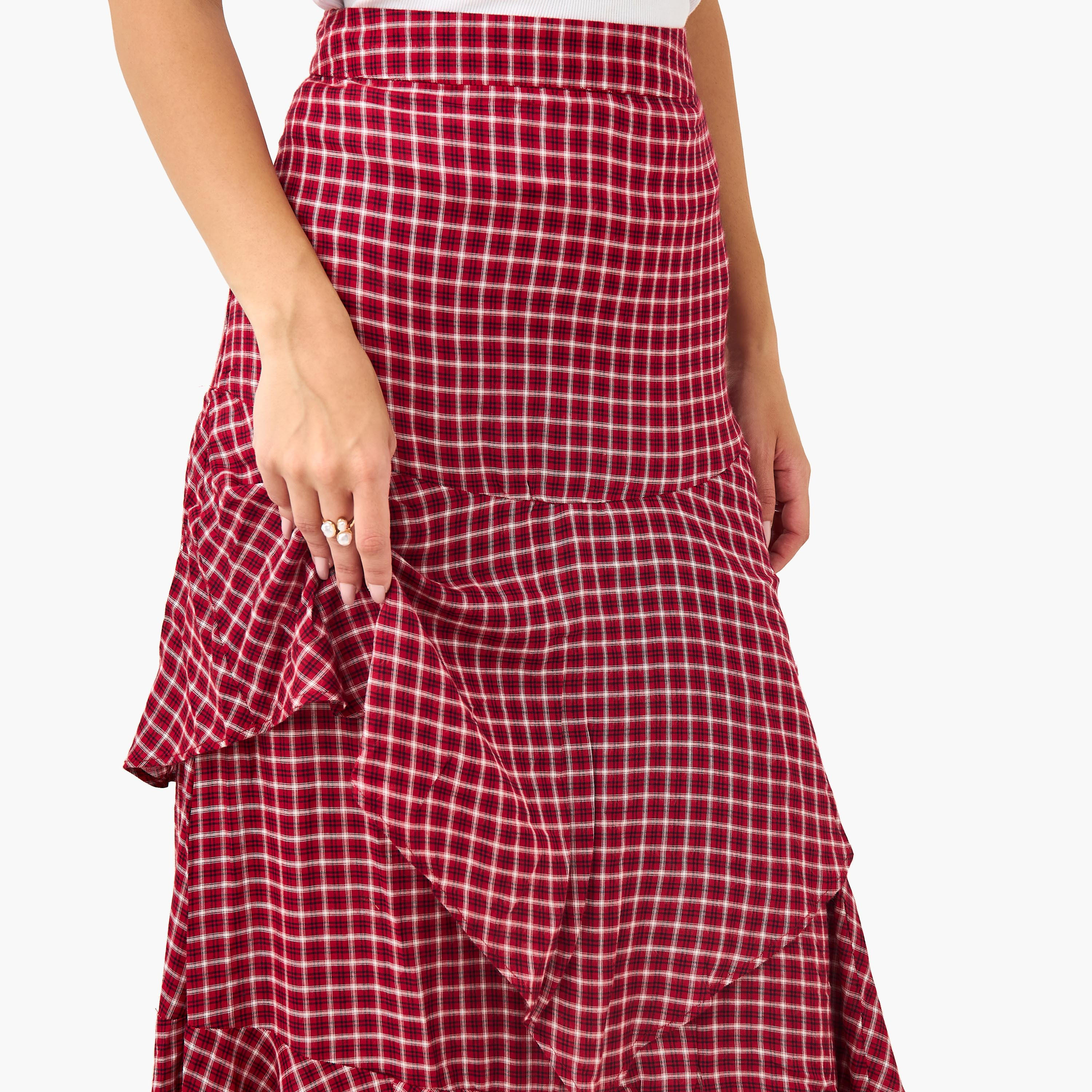Lee Cooper Checked Layered Maxi Skirt with Semi-Elasticated Waist-women-clothing-bottoms-skirts-image-4