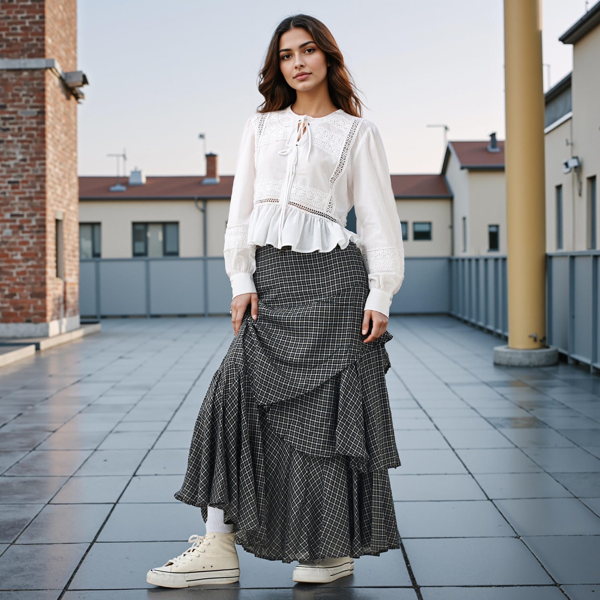 Lee Cooper Checked Layered Maxi Skirt with Semi-Elasticated Waist-women-clothing-bottoms-skirts-image-2