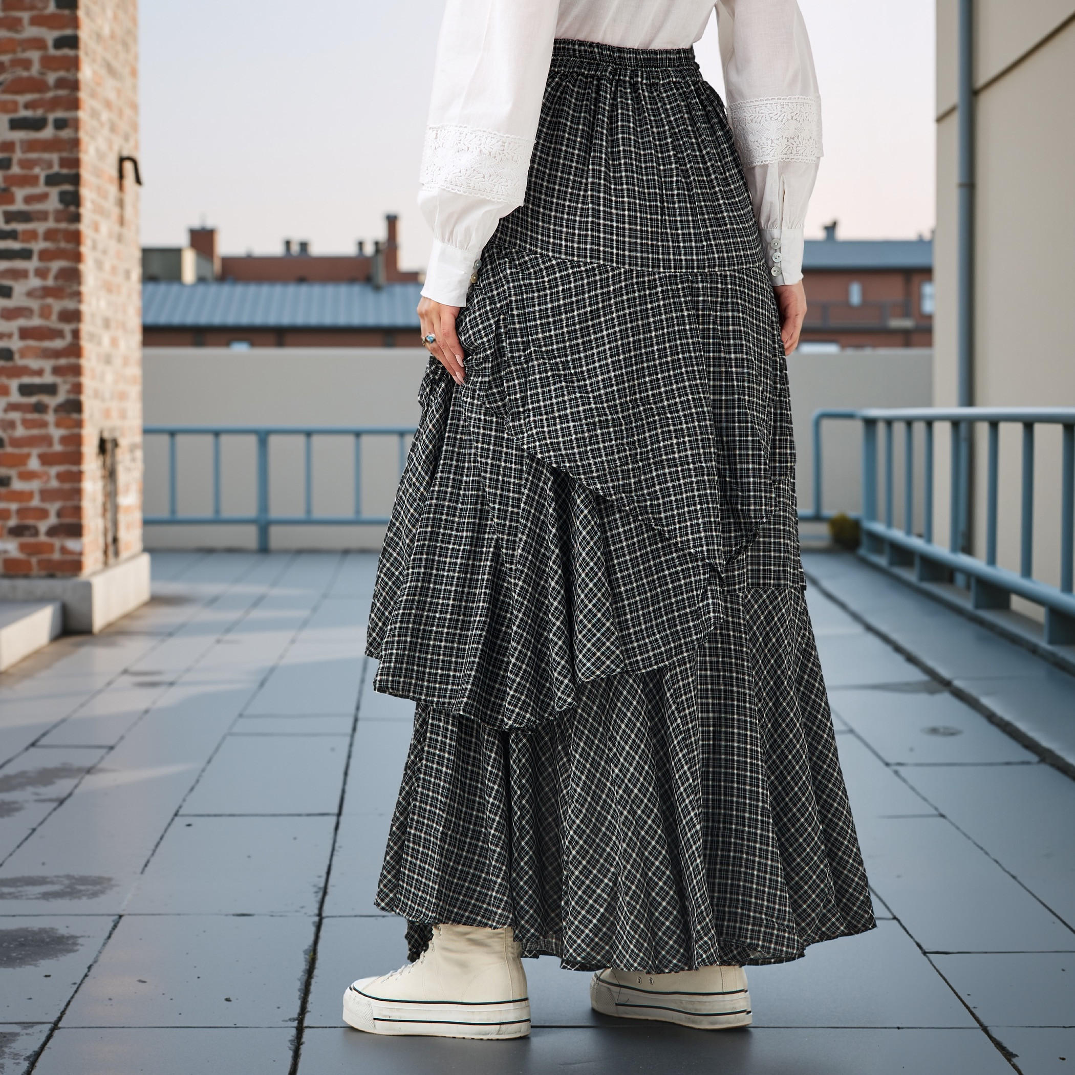 Lee Cooper Checked Layered Maxi Skirt with Semi-Elasticated Waist-women-clothing-bottoms-skirts-image-3