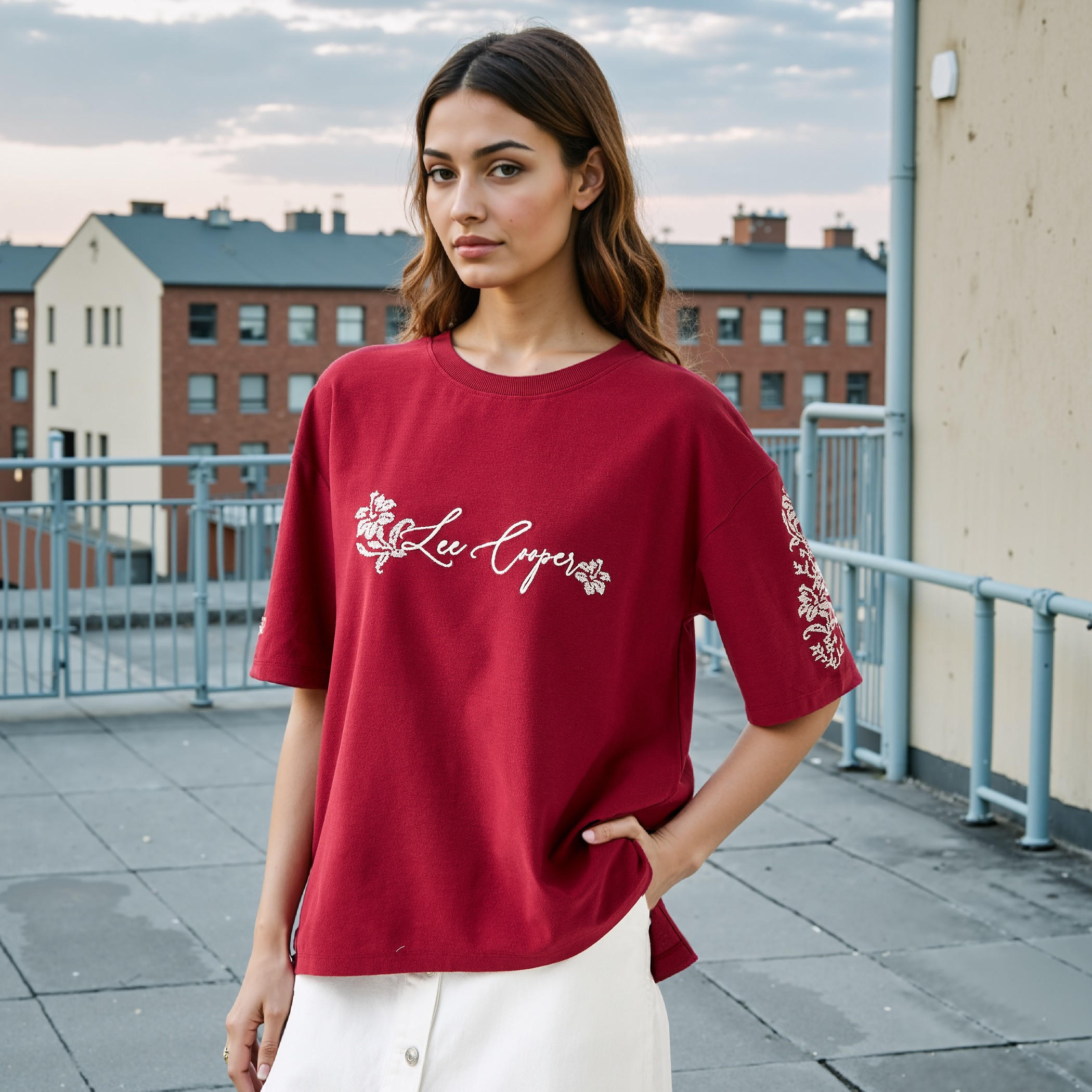 Lee Cooper Embroidered Cotton T-shirt with Crew Neck-women-clothing-tshirts-image-1