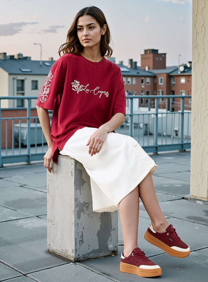 Lee Cooper Embroidered Cotton T-shirt with Crew Neck-women-clothing-tshirts-image-2