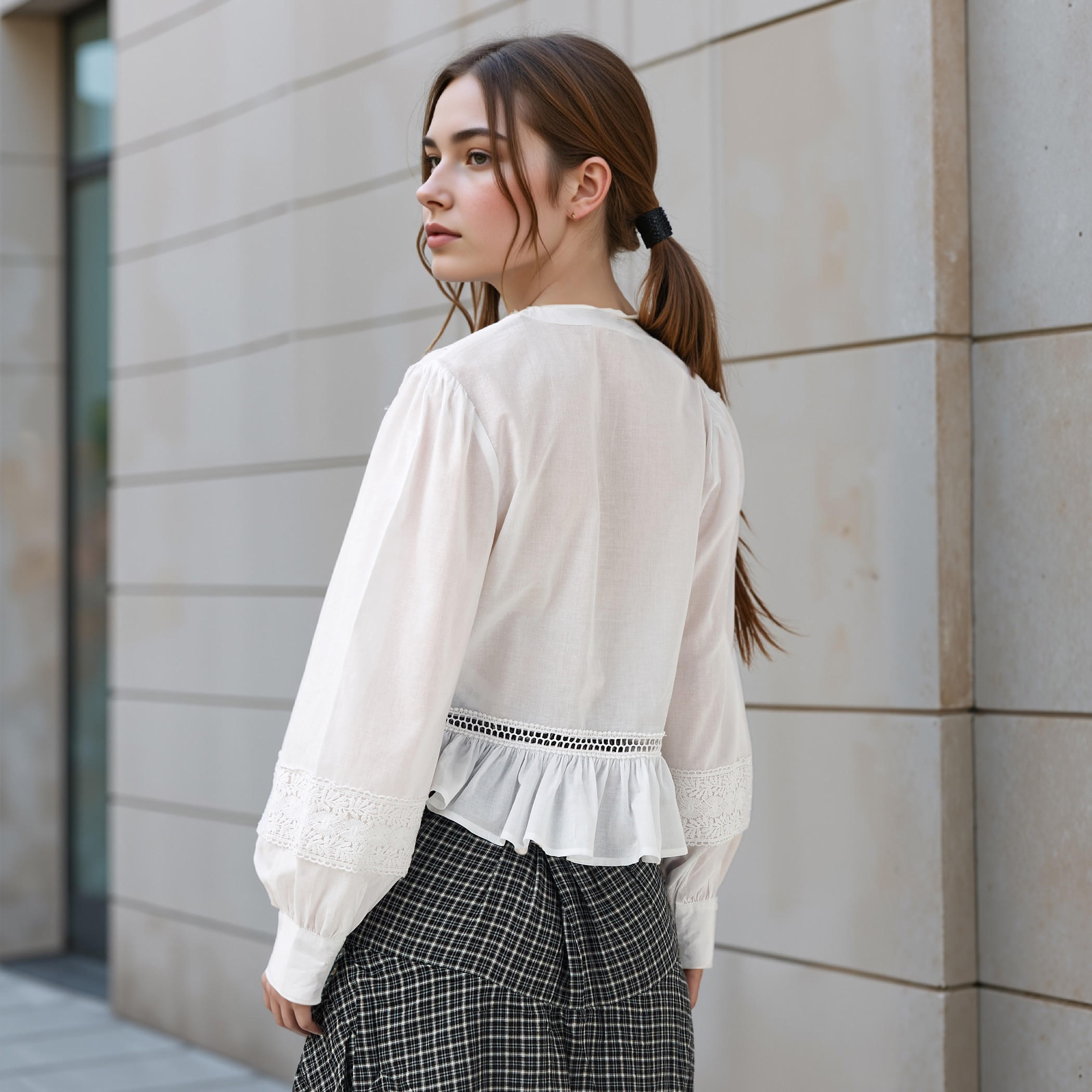 Lee Cooper Lace Detail Cotton Peplum Top with Tie-Ups-women-clothing-shirtsandblouses-blouses-image-3