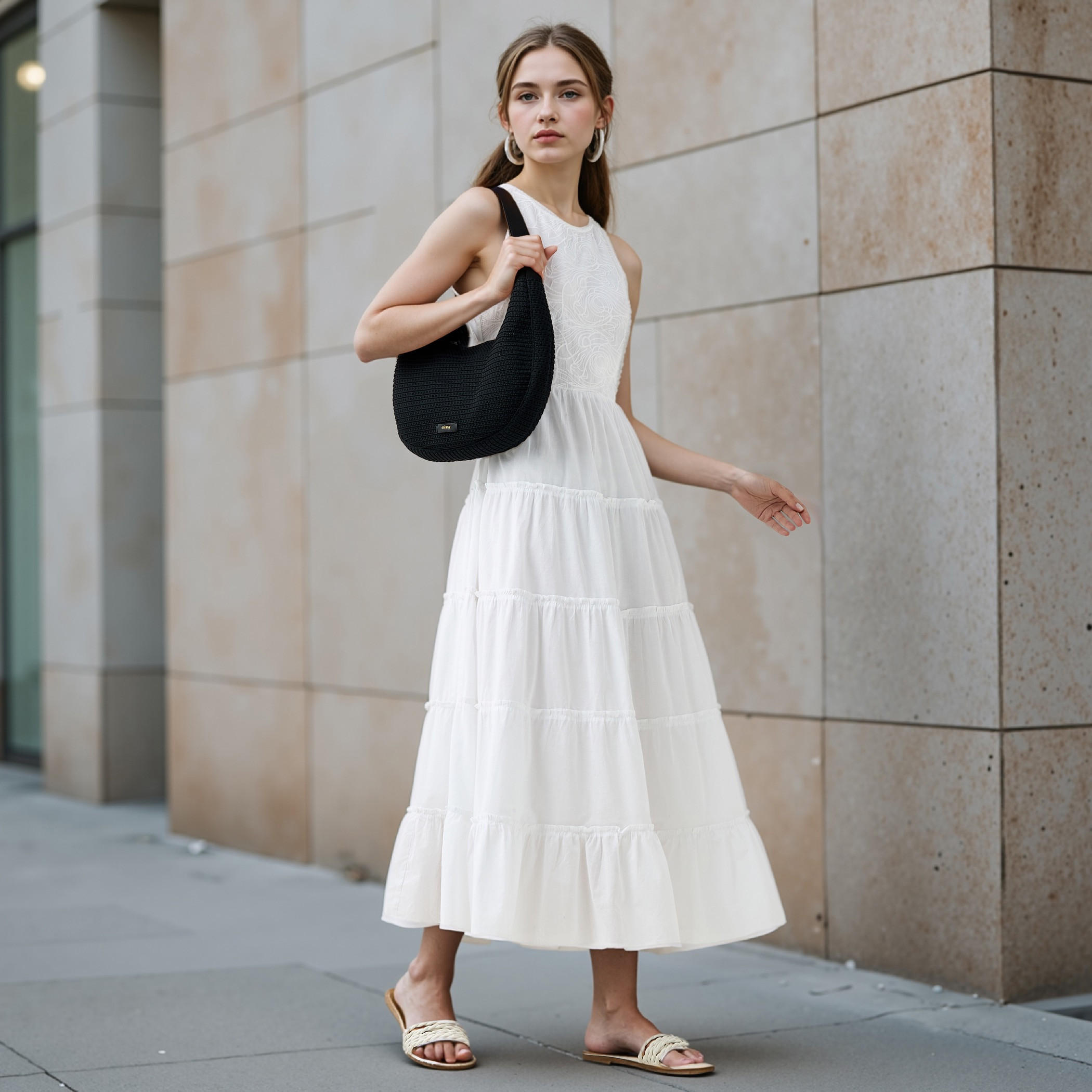 Lee Cooper Tiered Sleeveless Maxi Cotton Dress with Embroidered Detail-women-clothing-dresses-image-2