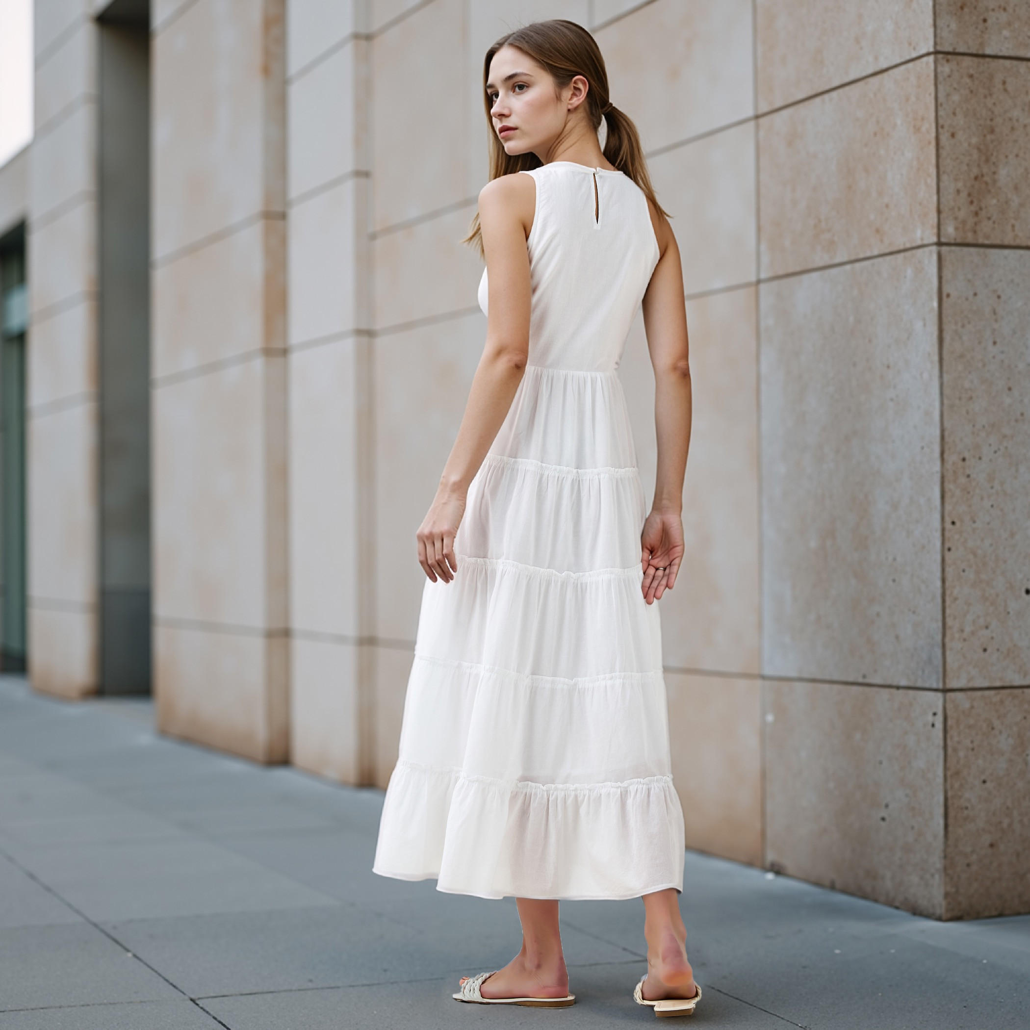 Lee Cooper Tiered Sleeveless Maxi Cotton Dress with Embroidered Detail-women-clothing-dresses-image-3