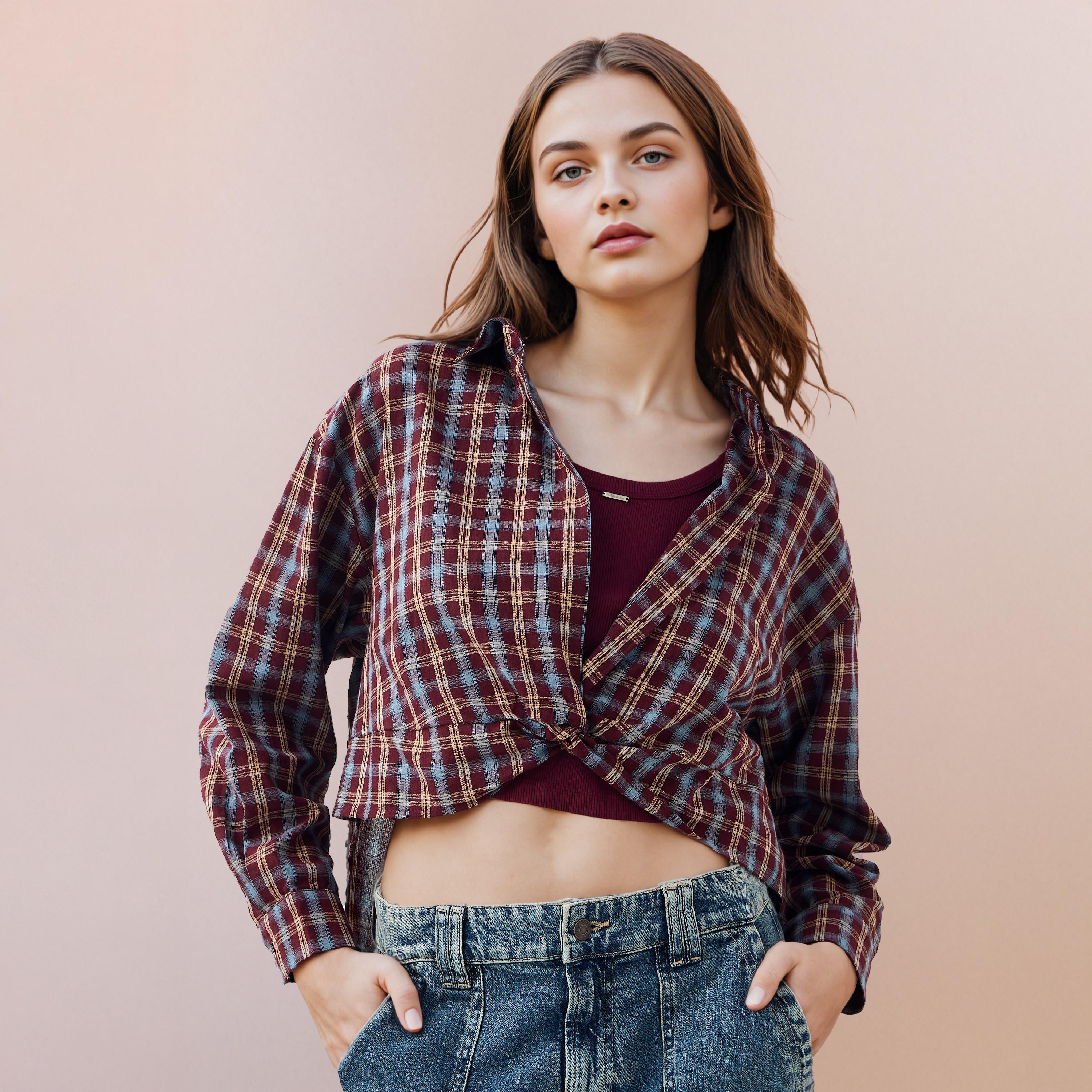 قميص قطن كاروهات بقصّة عادية من لي كوبر-women-clothing-shirtsandblouses-shirts-image-1
