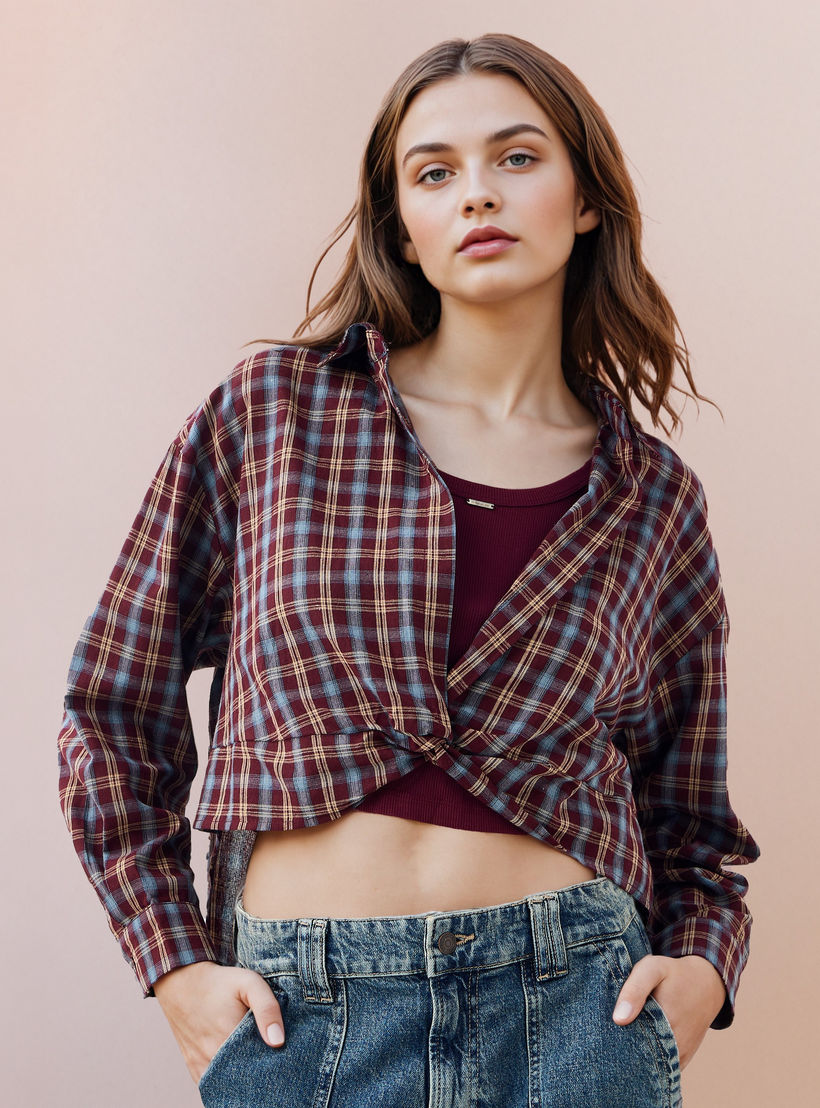 قميص قطن كاروهات بقصّة عادية من لي كوبر-women-clothing-shirtsandblouses-shirts-image-1