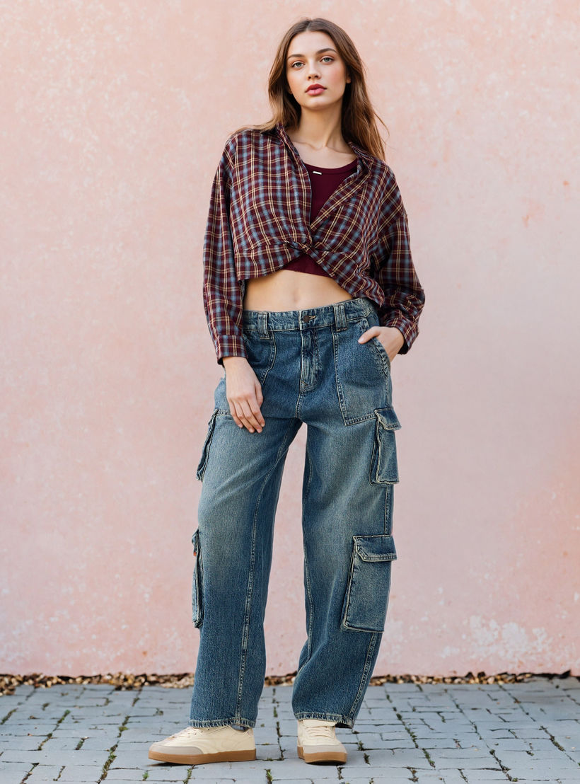 قميص قطن كاروهات بقصّة عادية من لي كوبر-women-clothing-shirtsandblouses-shirts-image-2
