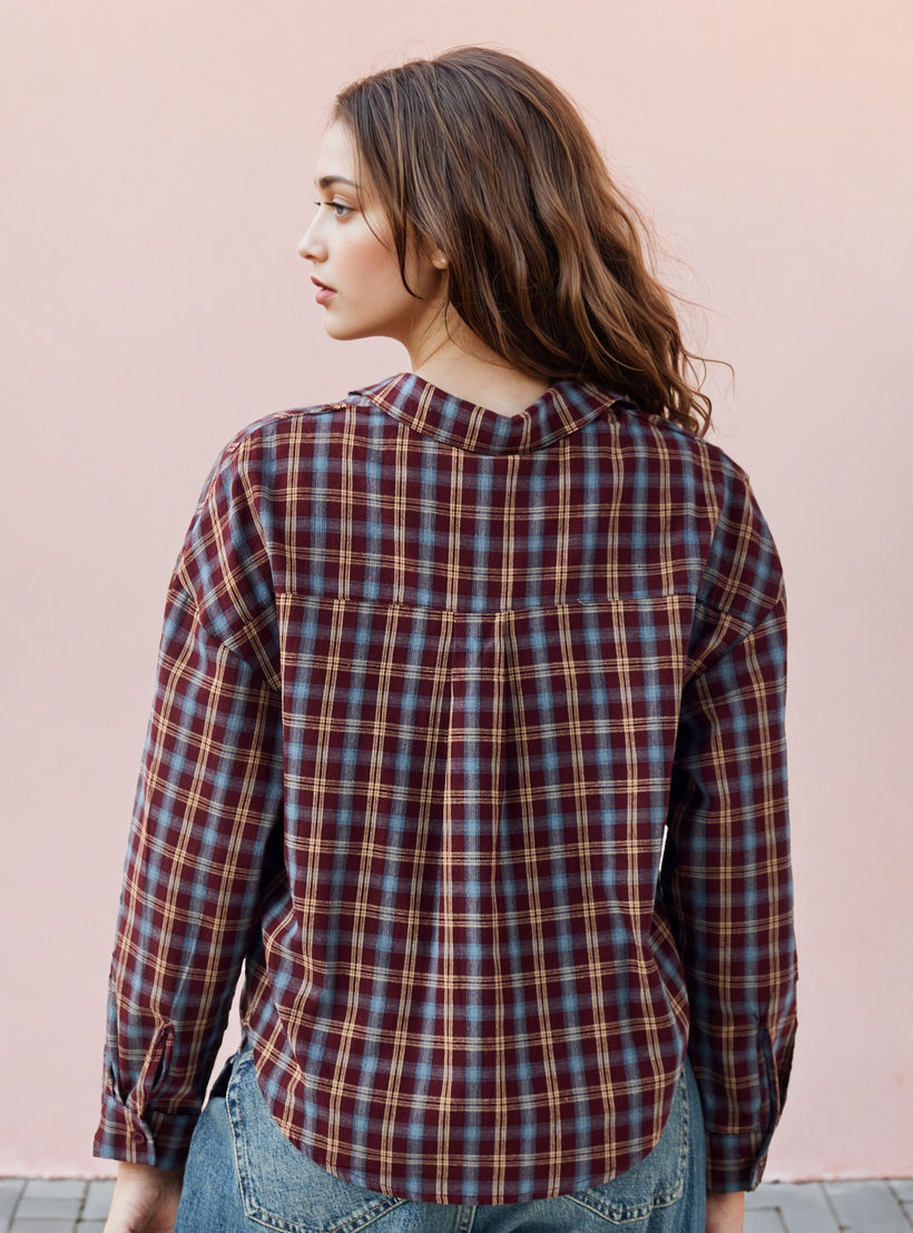 قميص قطن كاروهات بقصّة عادية من لي كوبر-women-clothing-shirtsandblouses-shirts-image-3
