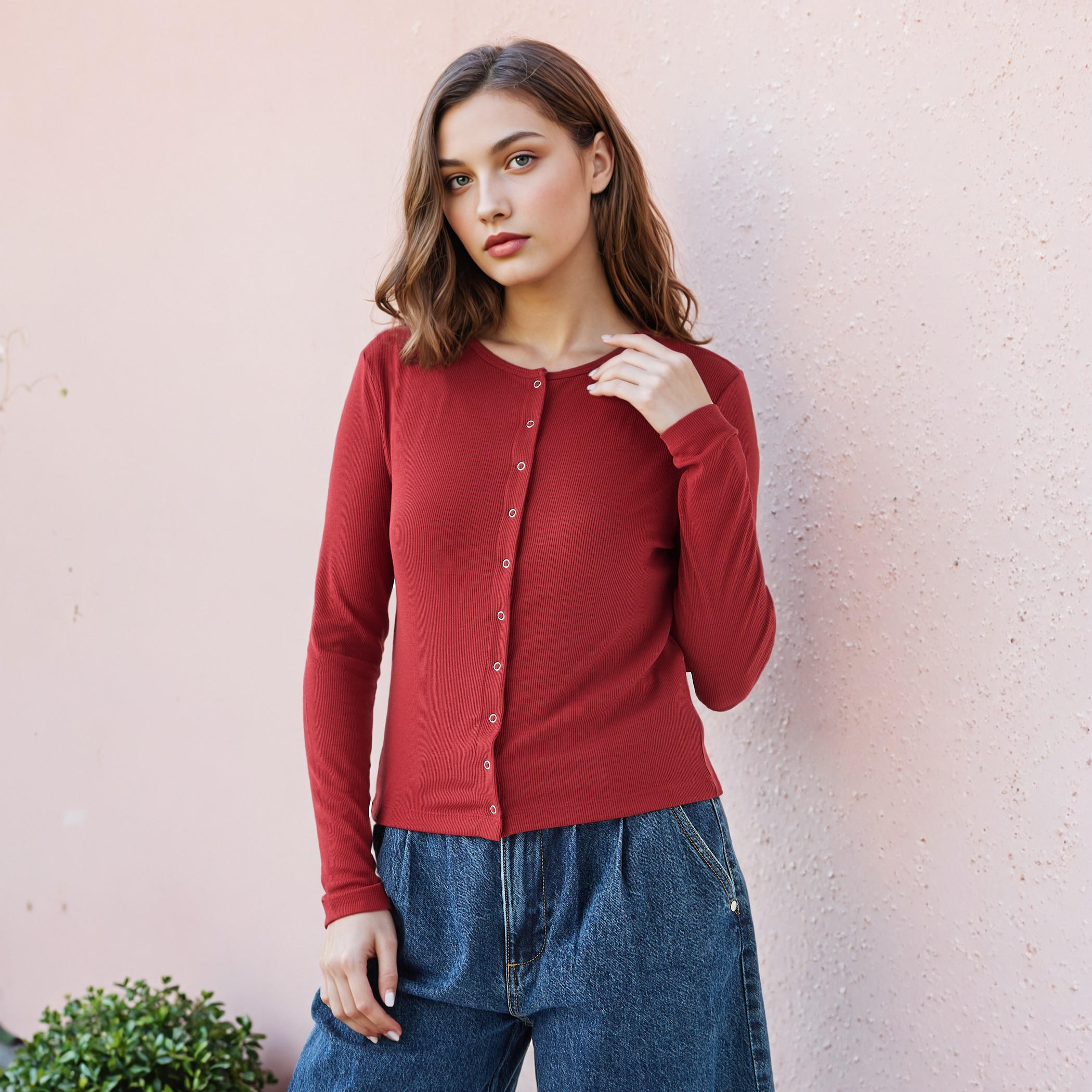 Lee Cooper Ribbed Henley Neck Shirt-women-clothing-shirtsandblouses-shirts-image-1