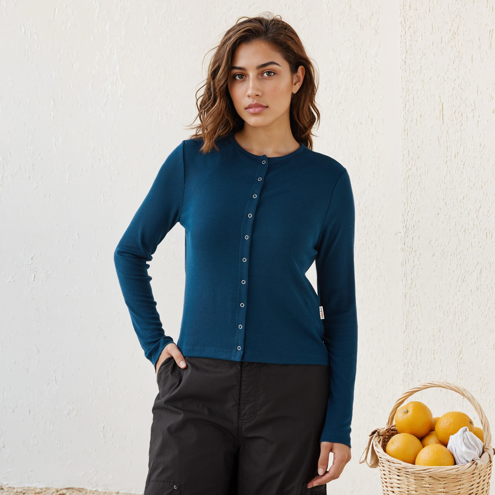 قميص مضلع بياقة هينلي من لي كوبر-women-clothing-shirtsandblouses-shirts-image-5