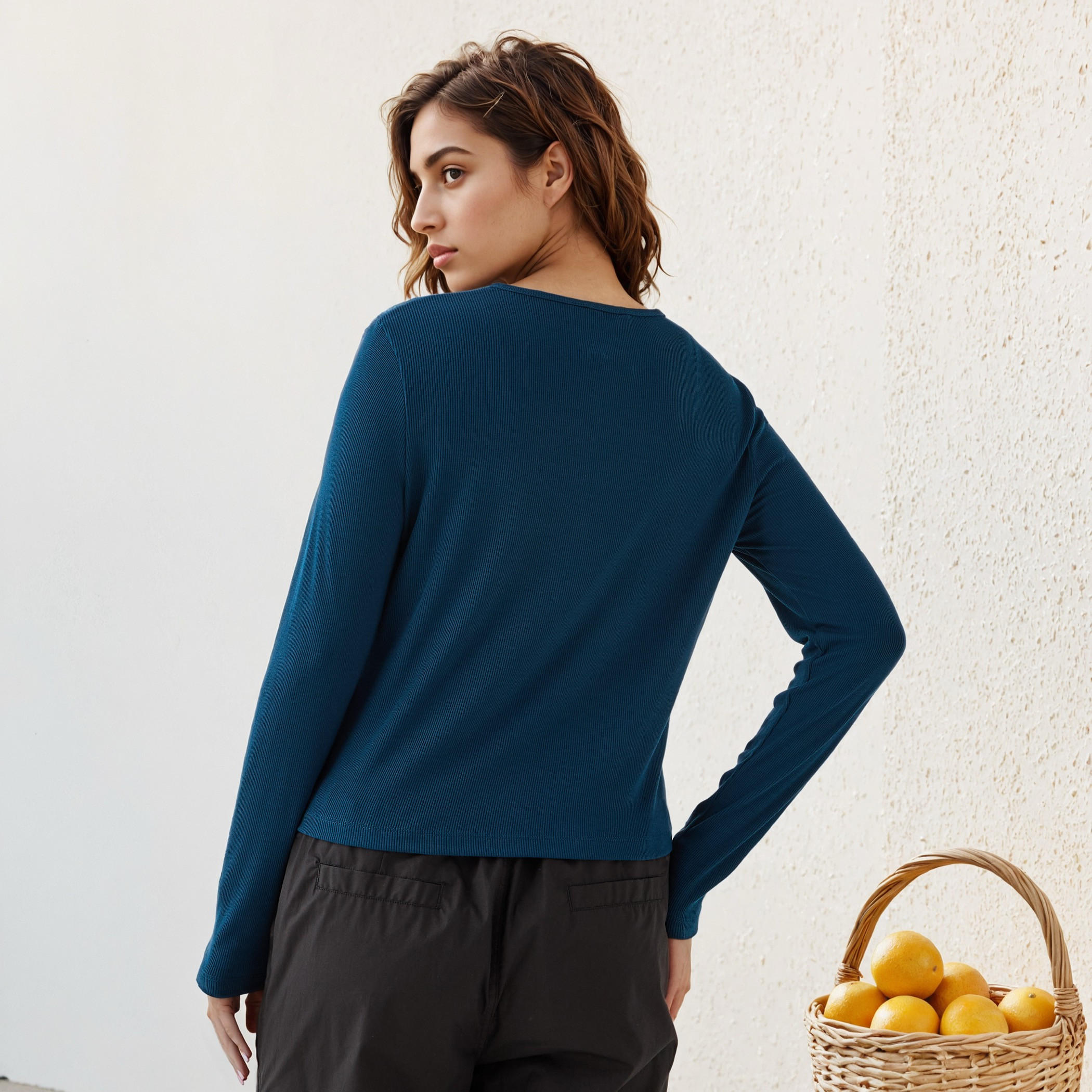 قميص مضلع بياقة هينلي من لي كوبر-women-clothing-shirtsandblouses-shirts-image-3
