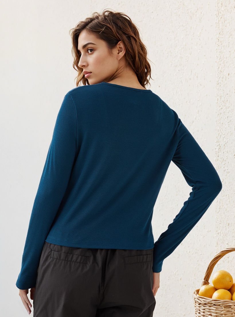 قميص مضلع بياقة هينلي من لي كوبر-women-clothing-shirtsandblouses-shirts-image-3