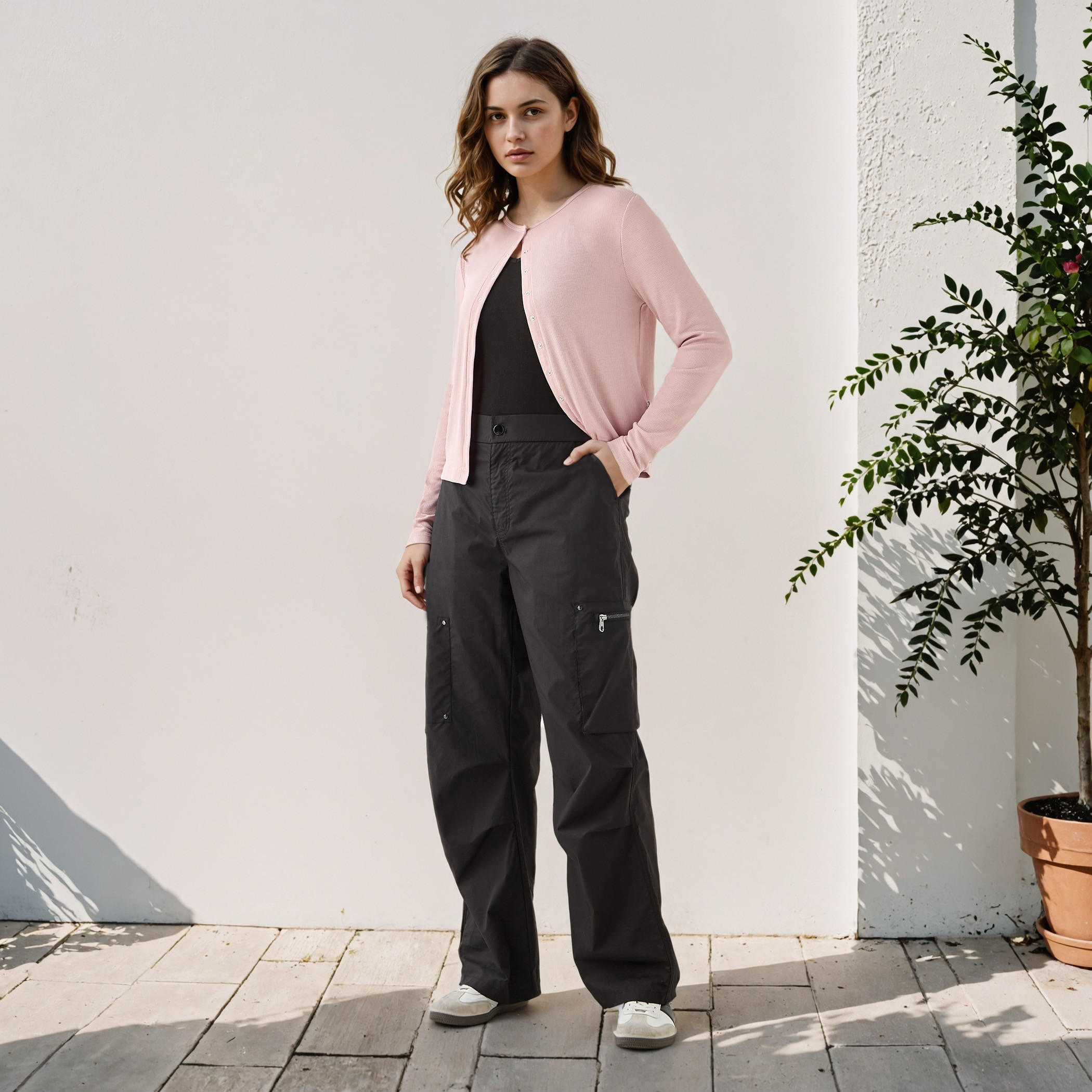 قميص مضلع بياقة هينلي من لي كوبر-women-clothing-shirtsandblouses-shirts-image-2