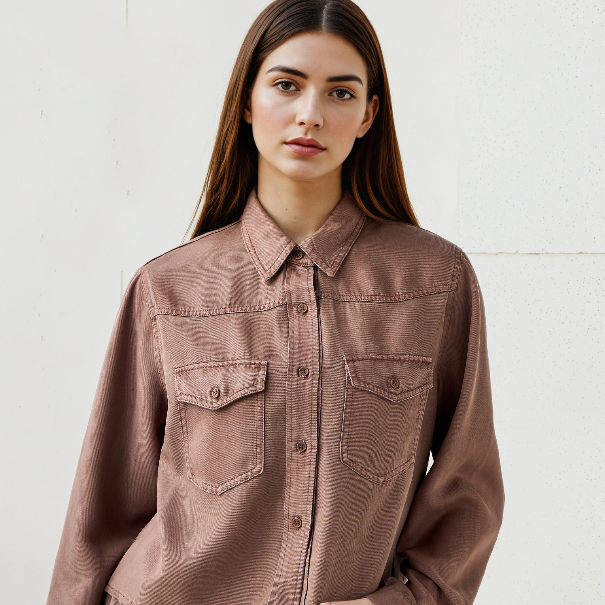 Lee Cooper Regular Fit Tencel Shirt with Long Sleeves-women-clothing-shirtsandblouses-shirts-image-4