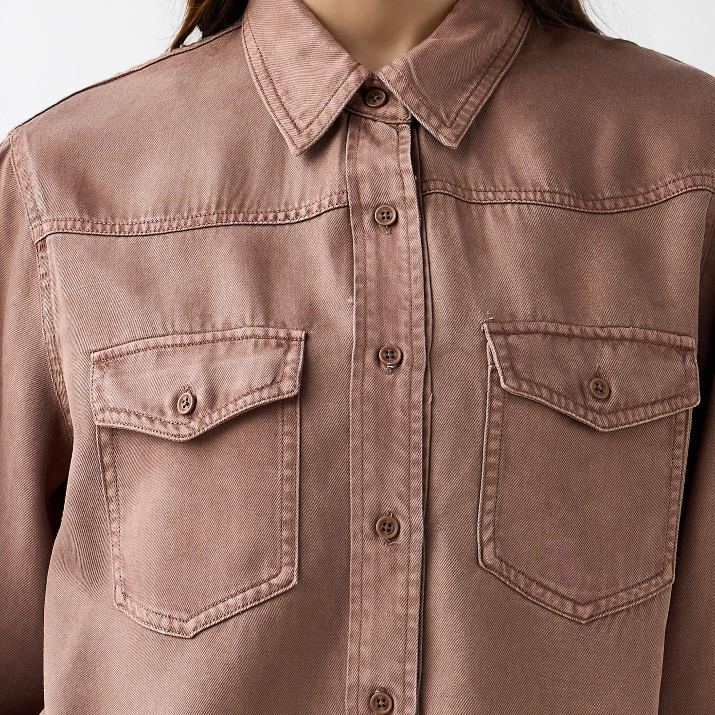 قميص تنسل بقصة عادية وأكمام طويلة من لي كوبر-women-clothing-shirtsandblouses-shirts-image-5