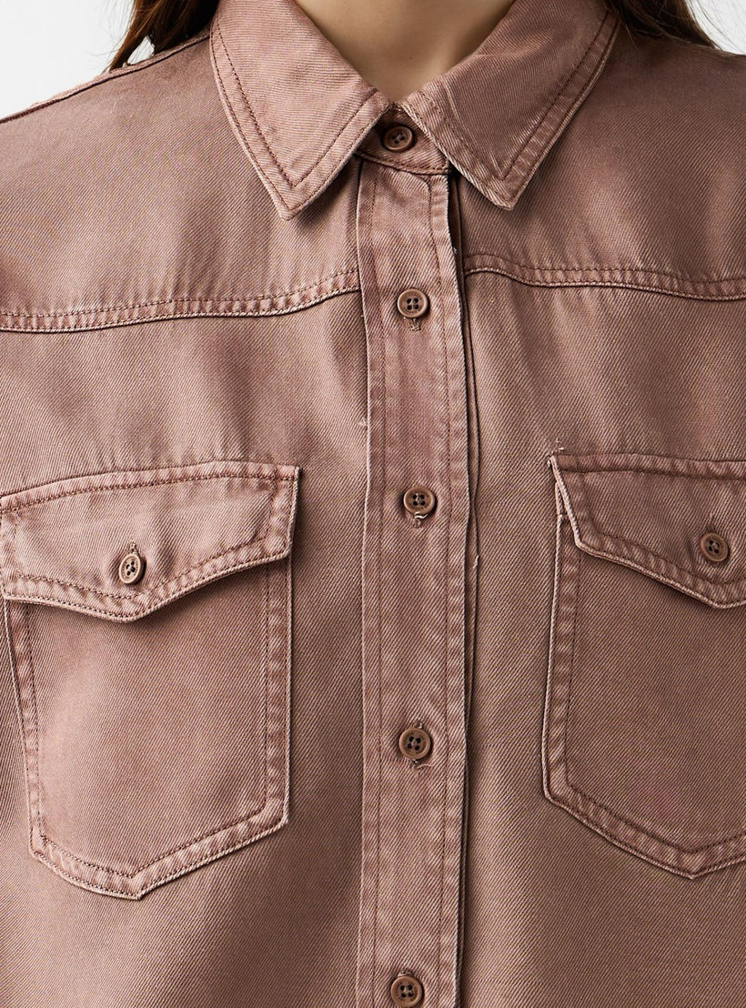 قميص تنسل بقصة عادية وأكمام طويلة من لي كوبر-women-clothing-shirtsandblouses-shirts-image-5