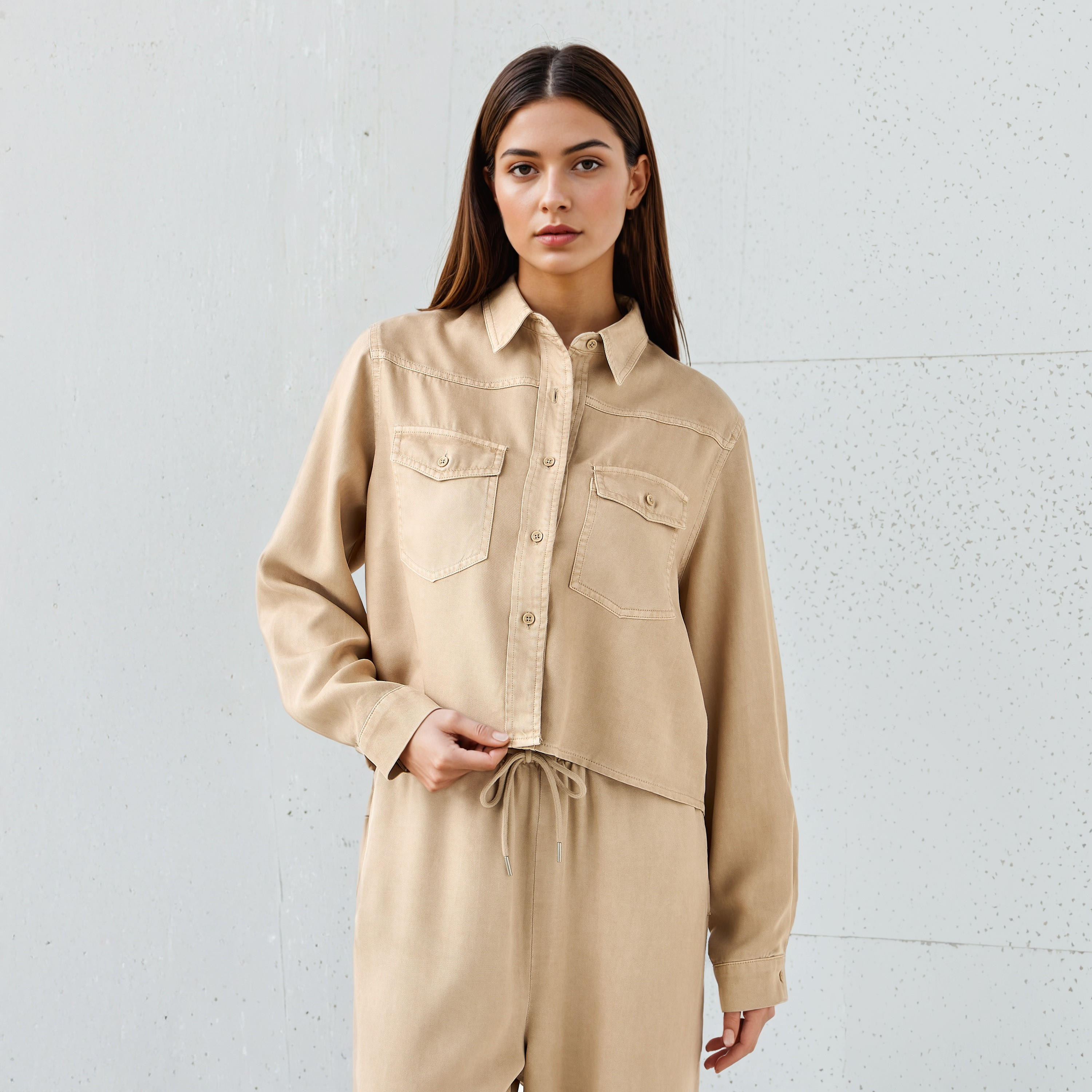 قميص تنسل بقصة عادية وأكمام طويلة من لي كوبر-women-clothing-shirtsandblouses-shirts-image-1