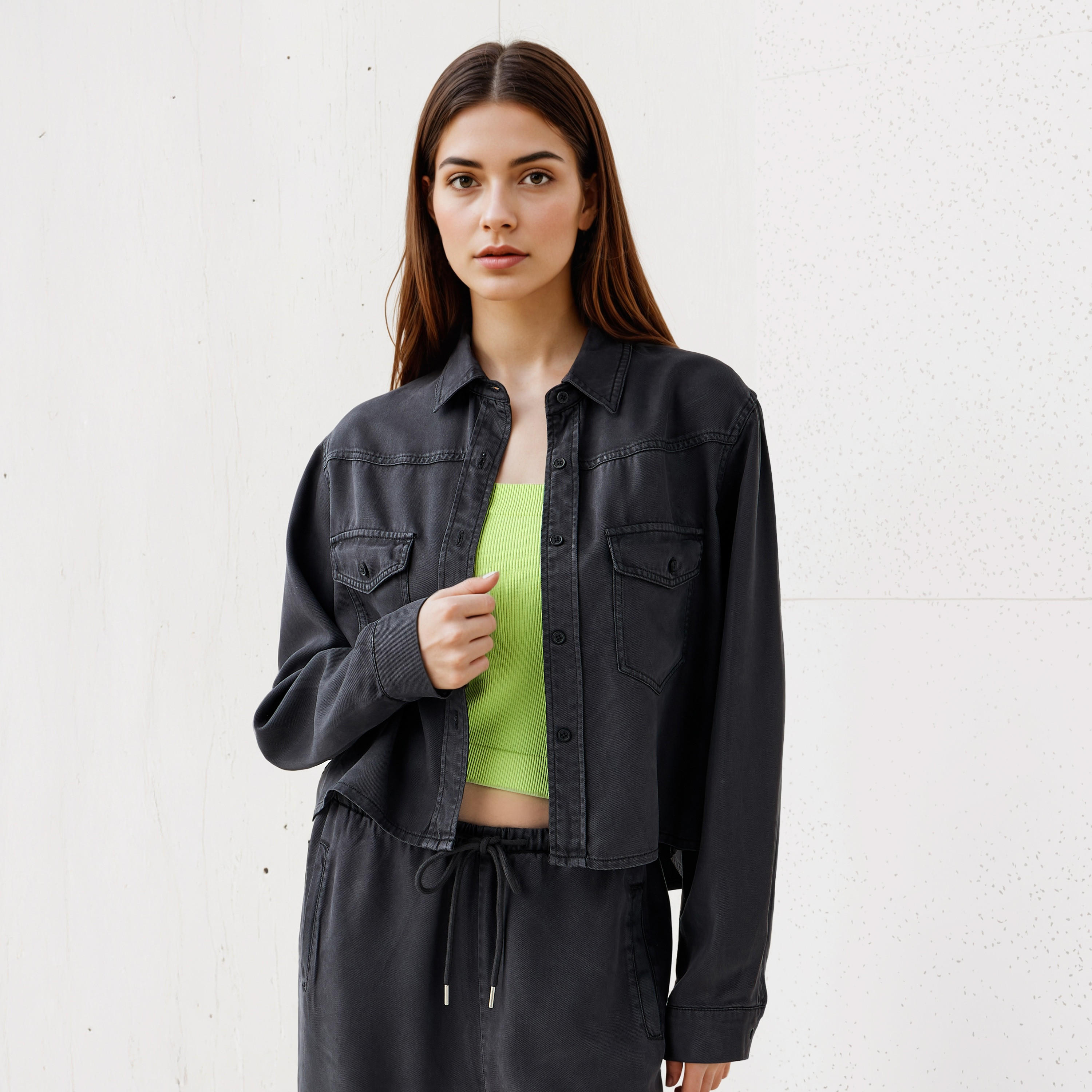 Lee Cooper Regular Fit Tencel Shirt with Long Sleeves-women-clothing-shirtsandblouses-shirts-image-1