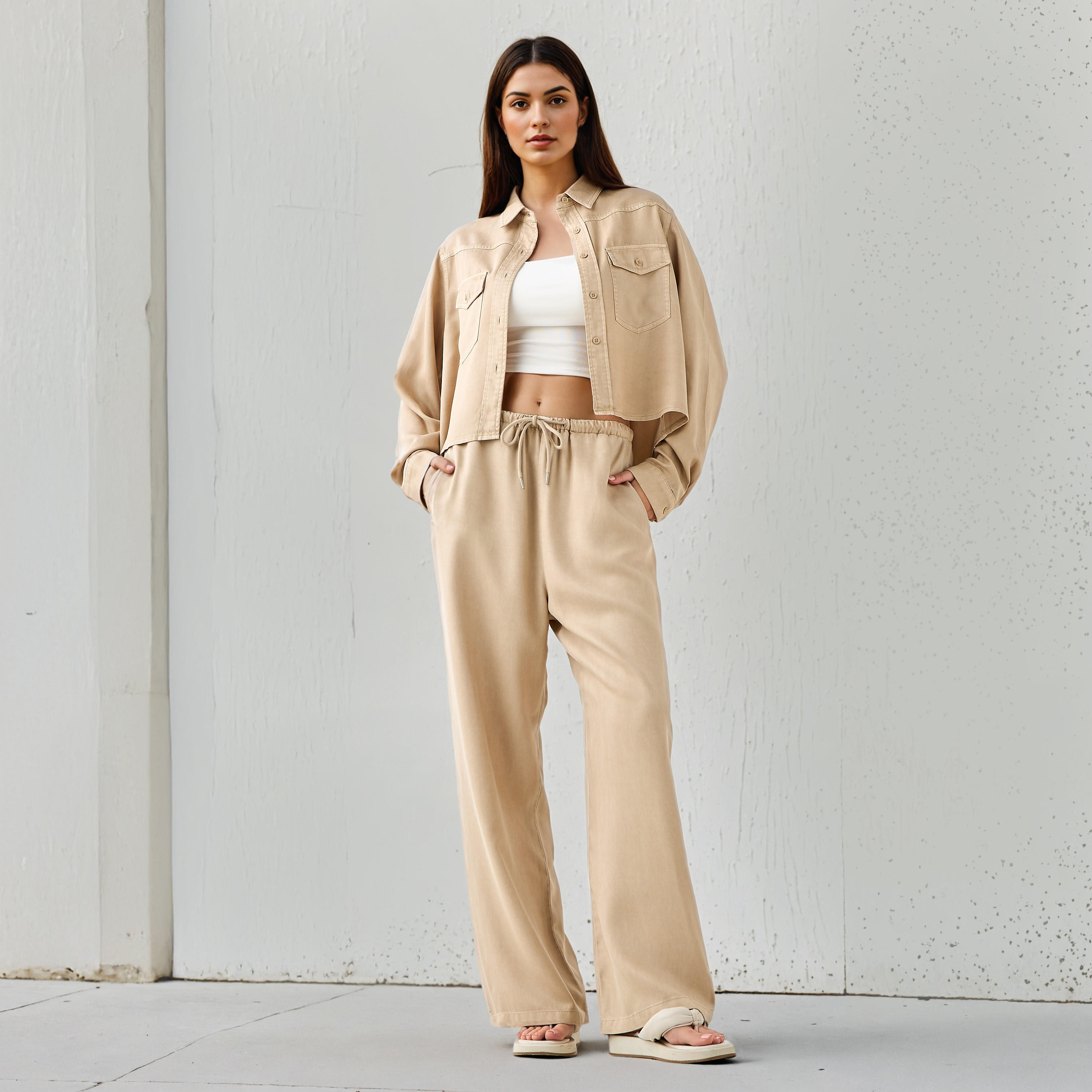 بنطلون تينسل بخصر عالي وجيوب من لي كوبر-women-clothing-bottoms-trousers-image-3