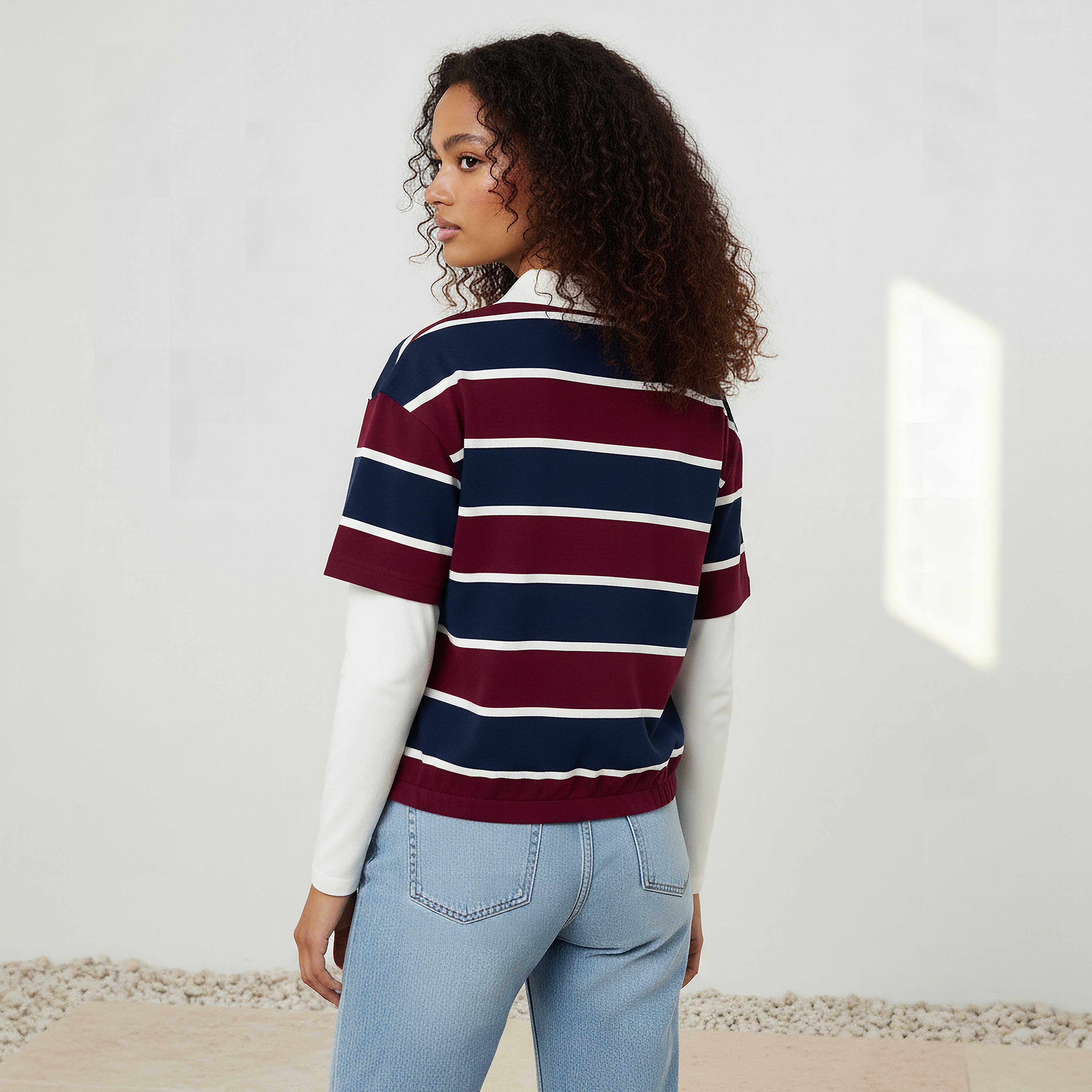 تيشيرت بولو مخطط بقصة عادية قطن من لي كوبر-women-clothing-tshirts-image-3