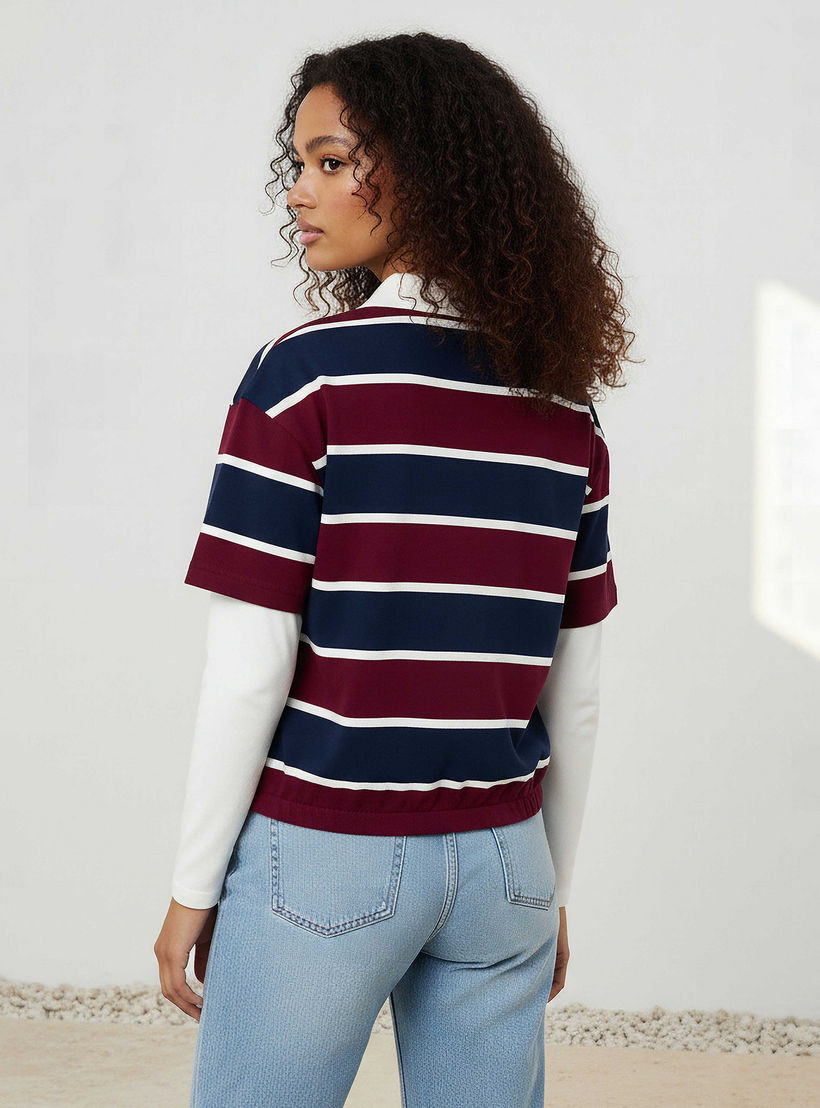 تيشيرت بولو مخطط بقصة عادية قطن من لي كوبر-women-clothing-tshirts-image-3