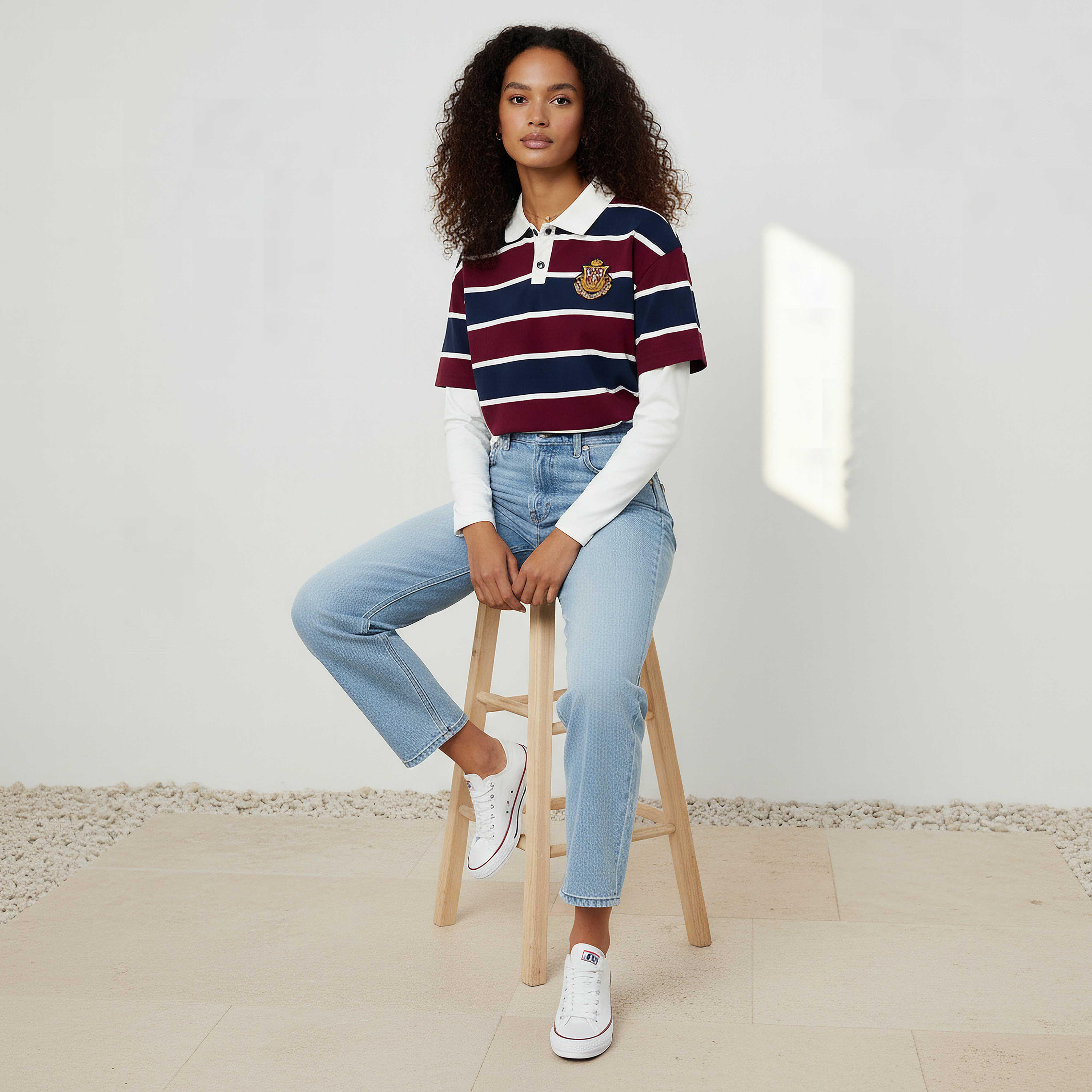 تيشيرت بولو مخطط بقصة عادية قطن من لي كوبر-women-clothing-tshirts-image-5