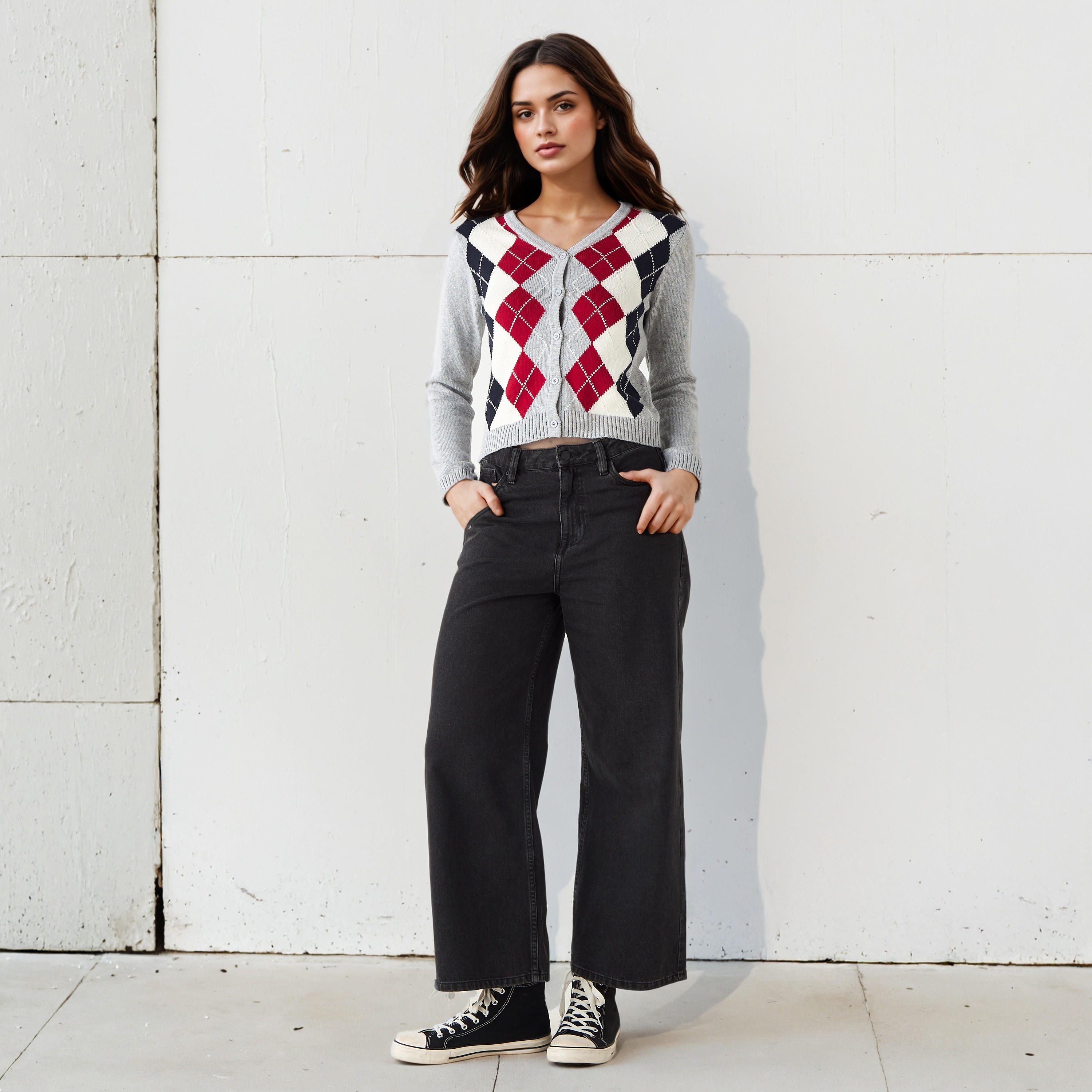 كارديجان بطبعات أرجيل وياقة حرف V وأكمام طويلة من لي كوبر-women-winterwear-cardigansandjumpers-cardigans-image-2