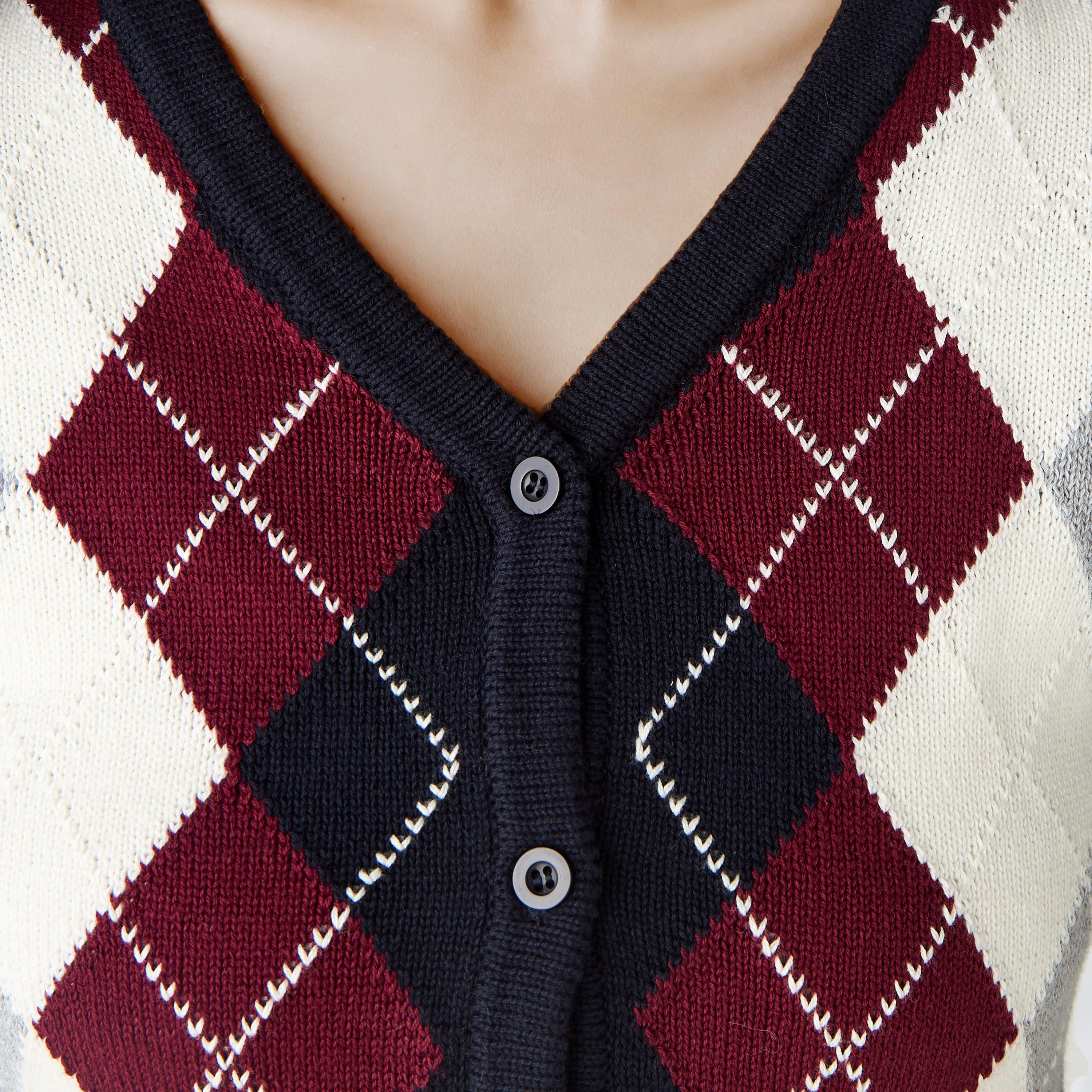 Lee Cooper Argyle Print Cardigan with V-neck and Long Sleeves-women-winterwear-cardigansandjumpers-cardigans-image-3