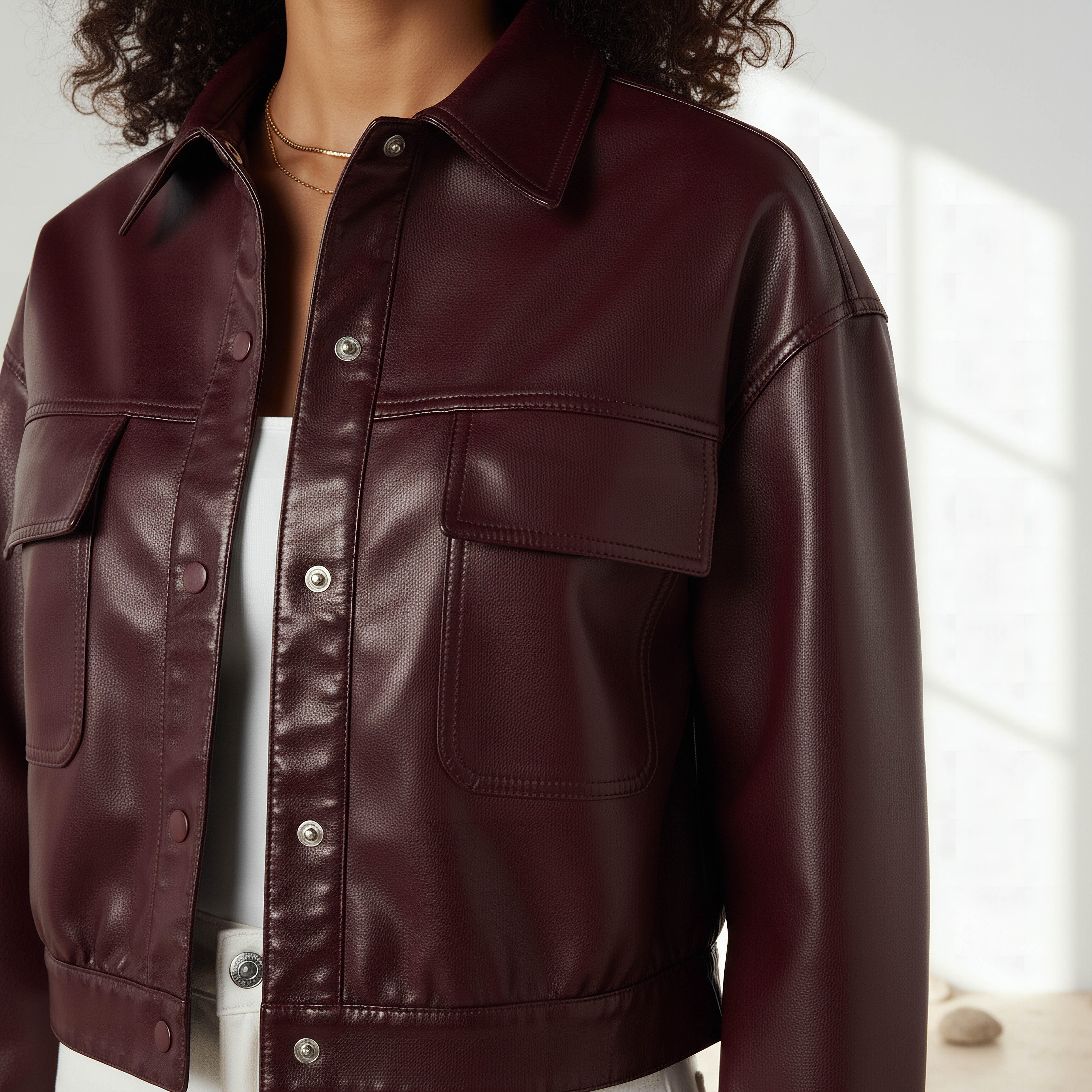 Lee Cooper PU Trucker Jacket with Flap Pockets-women-winterwear-coatsandjackets-jackets-image-4