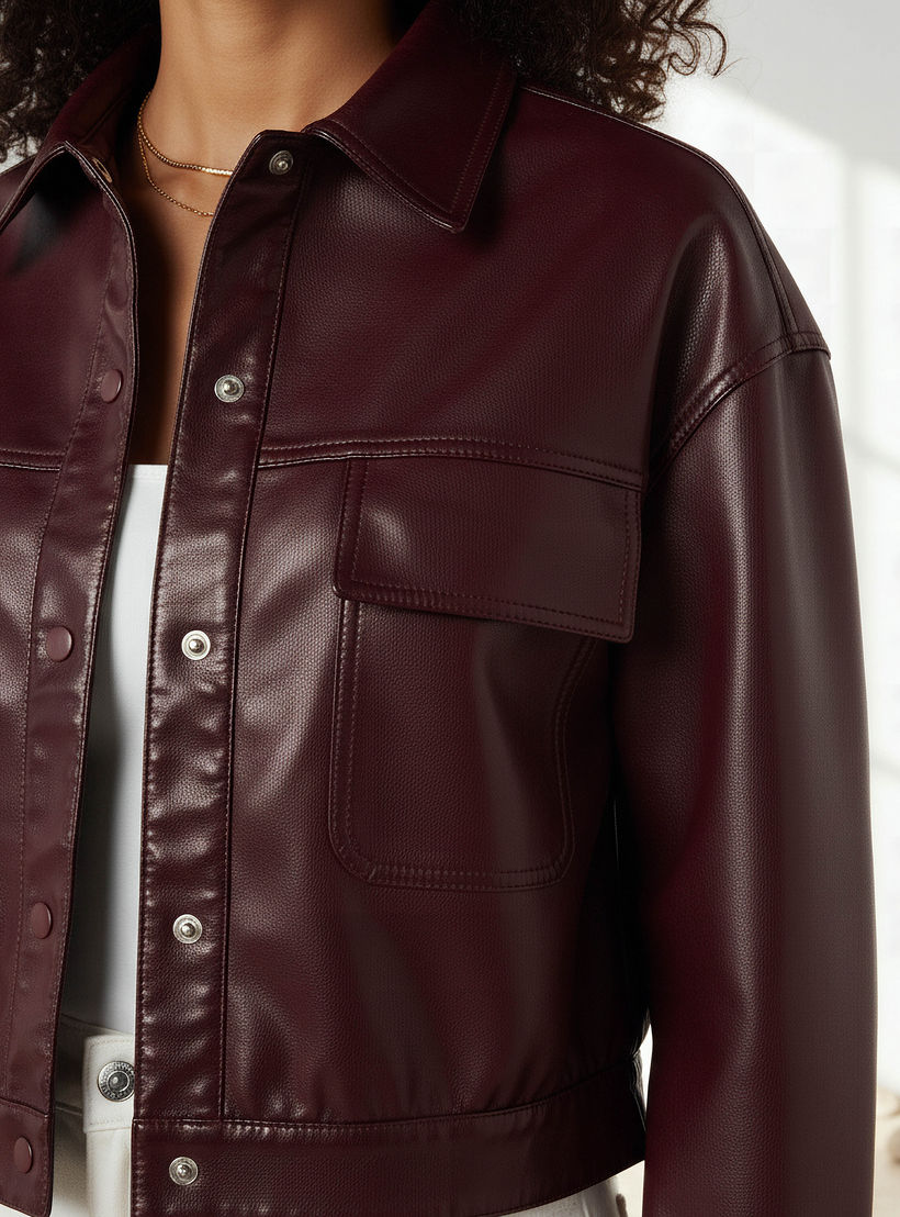 Lee Cooper PU Trucker Jacket with Flap Pockets-women-winterwear-coatsandjackets-jackets-image-4