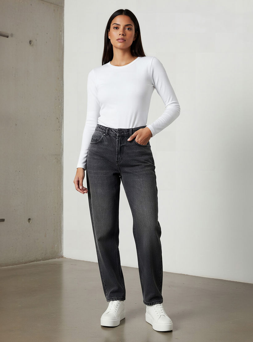 بنطلون جينز قطن بقصة عادية وخصر مرتفع وجيوب من لي كوبر-women-clothing-bottoms-jeans-image-2