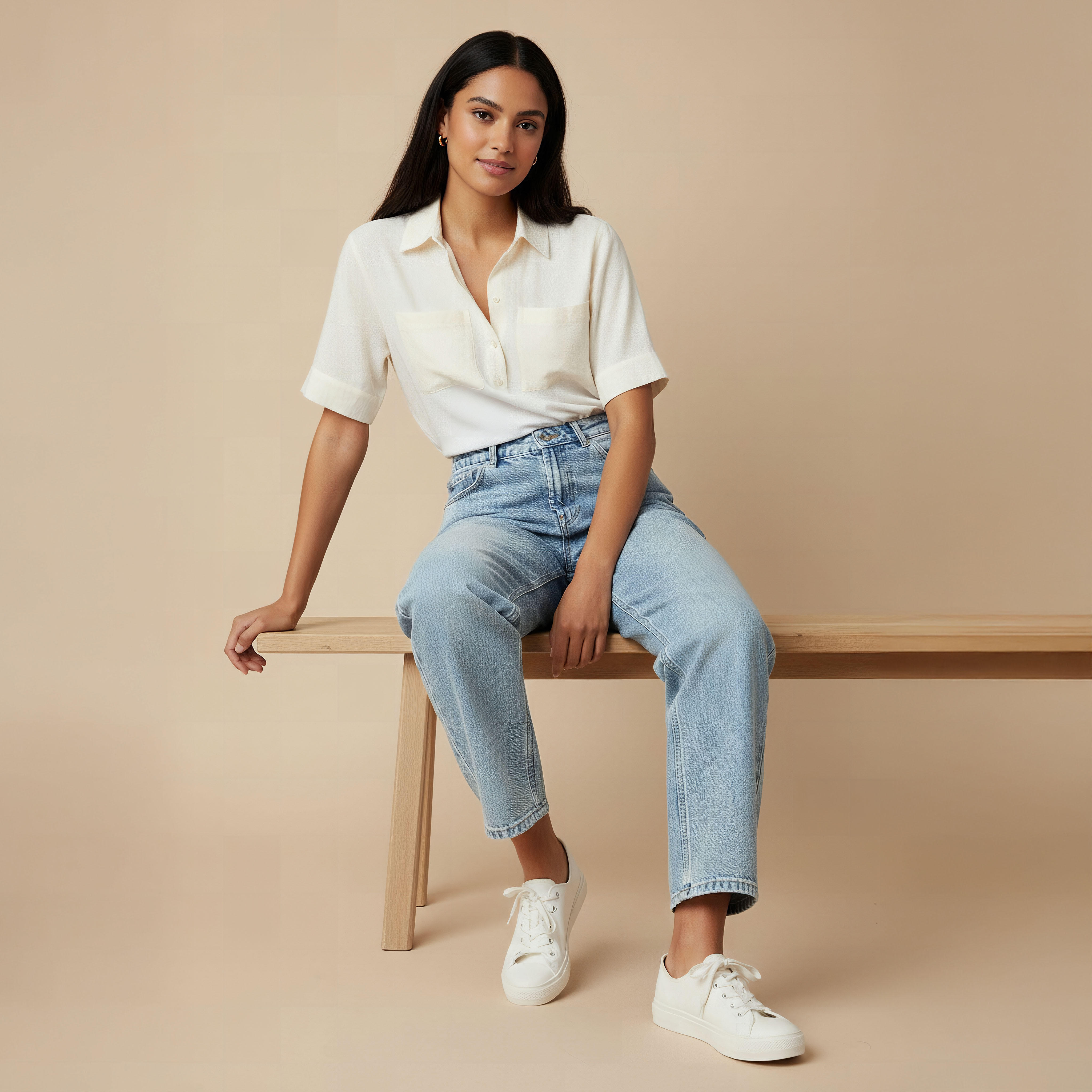 بنطلون جينز قطن بقصة عادية وخصر مرتفع وجيوب من لي كوبر-women-clothing-bottoms-jeans-image-2