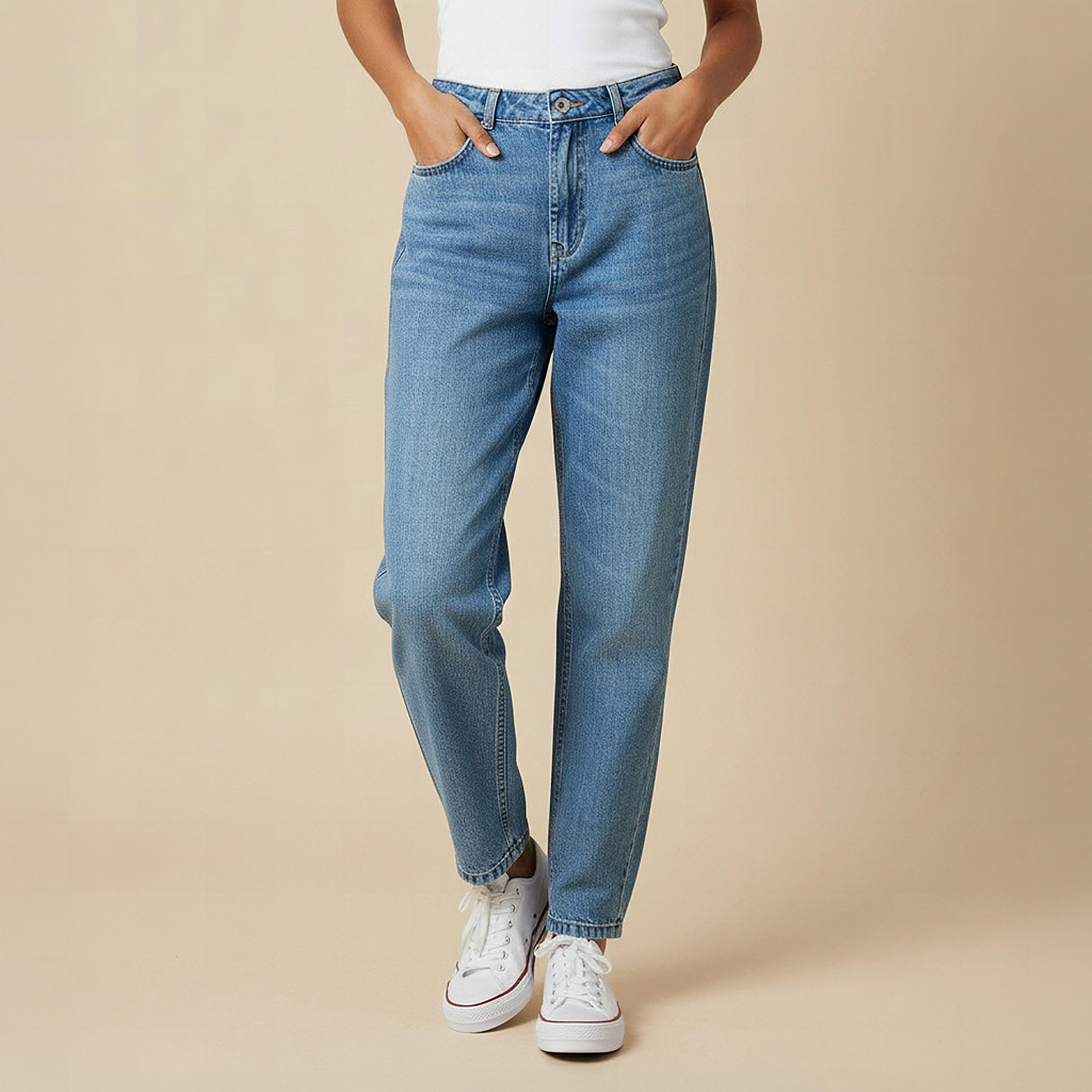 بنطلون جينز قطن بقصة عادية وخصر مرتفع وجيوب من لي كوبر-women-clothing-bottoms-jeans-image-1