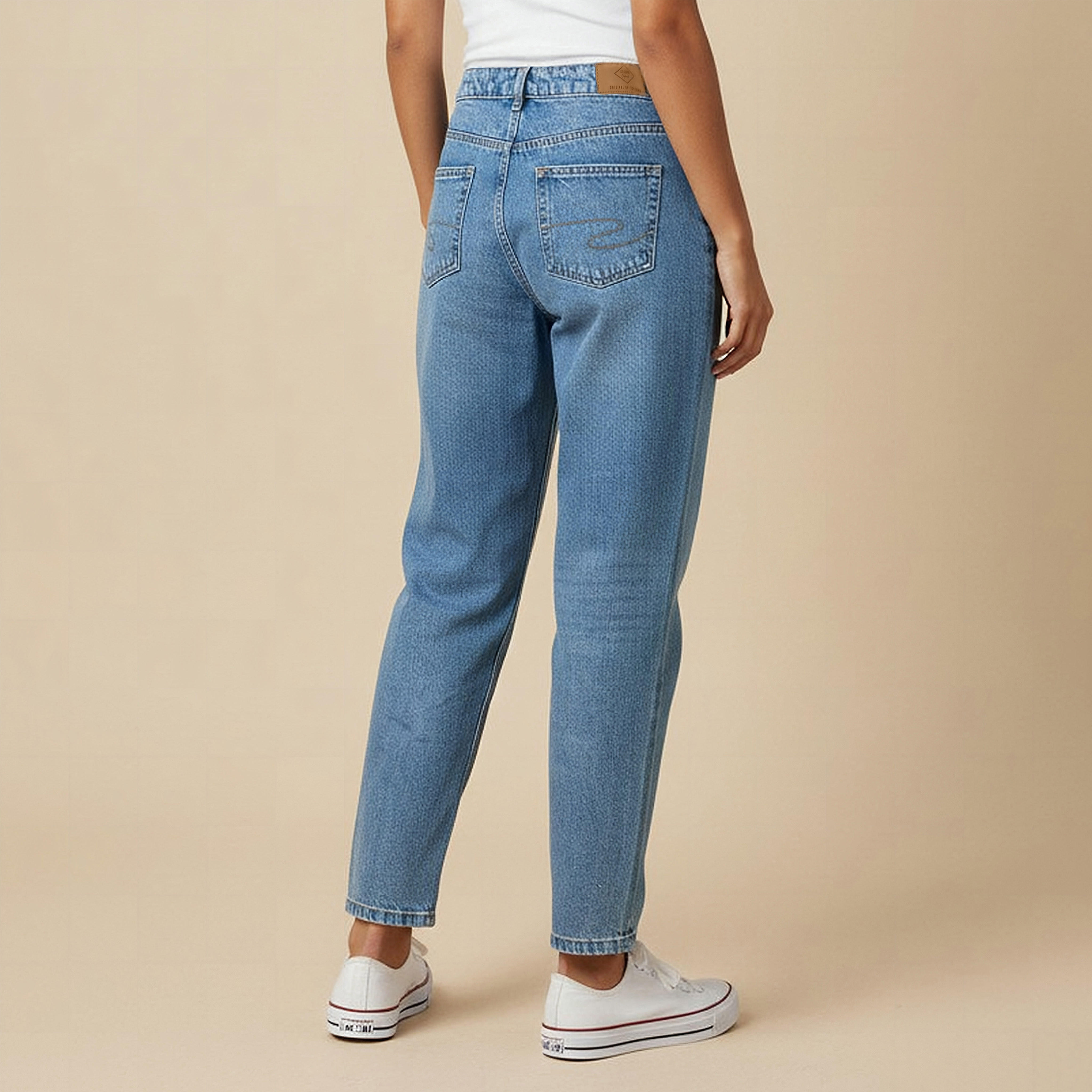 بنطلون جينز قطن بقصة عادية وخصر مرتفع وجيوب من لي كوبر-women-clothing-bottoms-jeans-image-3