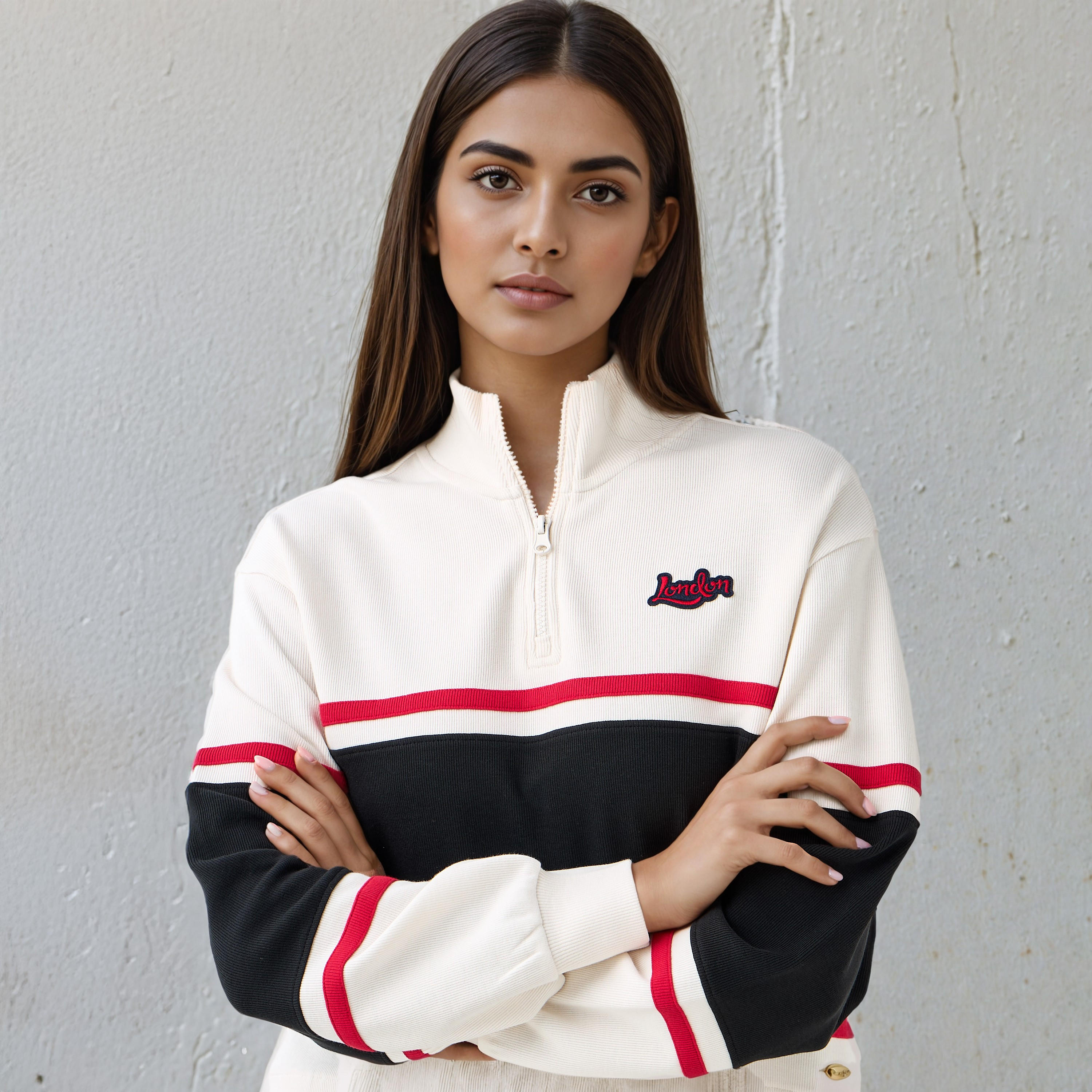 سويت شيرت مقلم بياقة عالية من لي كوبر-women-winterwear-hoodiesandsweatshirts-sweatshirts-image-2