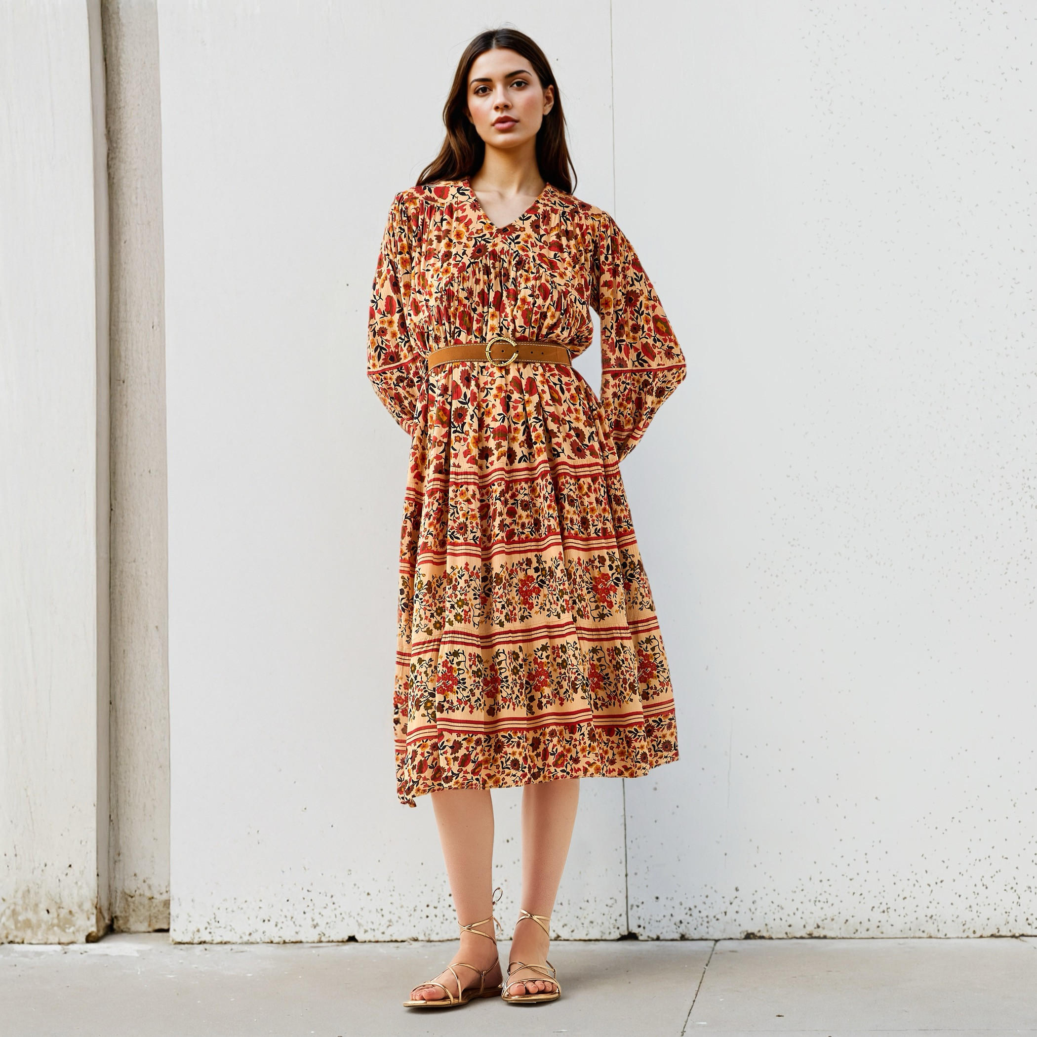 Lee Cooper Bohemian Print V-neck Dress with Belt-women-clothing-dresses-image-1