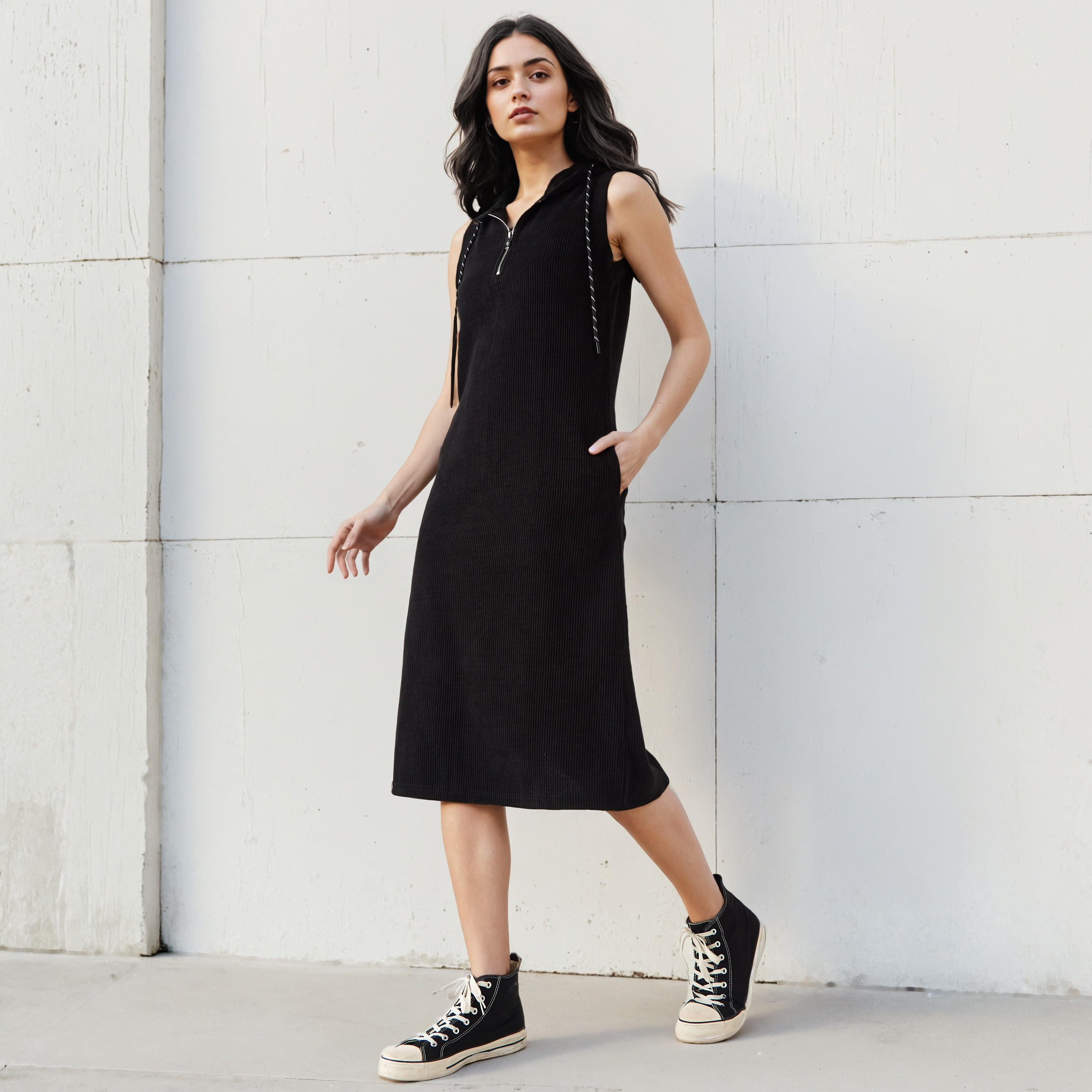 فستان بقبعة دون أكمام مضلع من لي كوبر-women-clothing-dresses-image-1