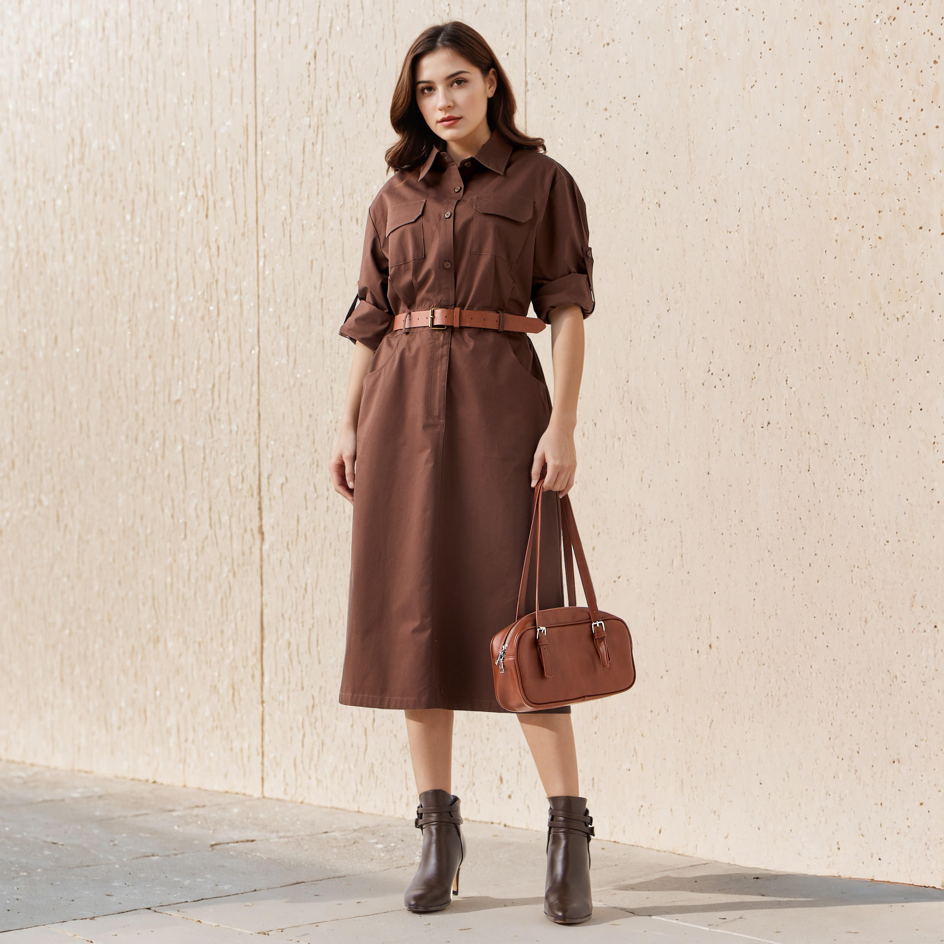 Belted Lee Cooper Midi Cotton Shirt Dress-women-clothing-dresses-image-2