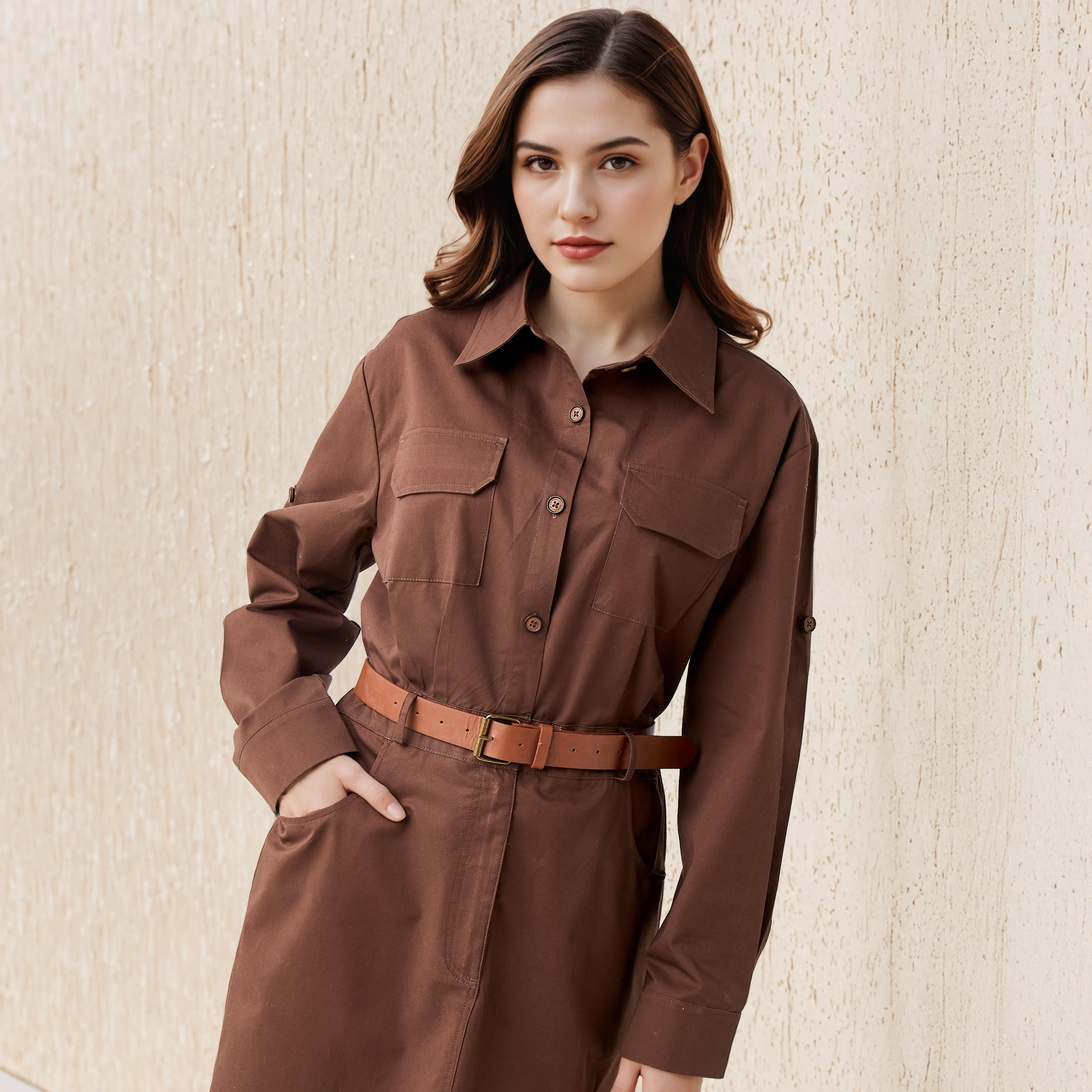 Belted Lee Cooper Midi Cotton Shirt Dress-women-clothing-dresses-image-4