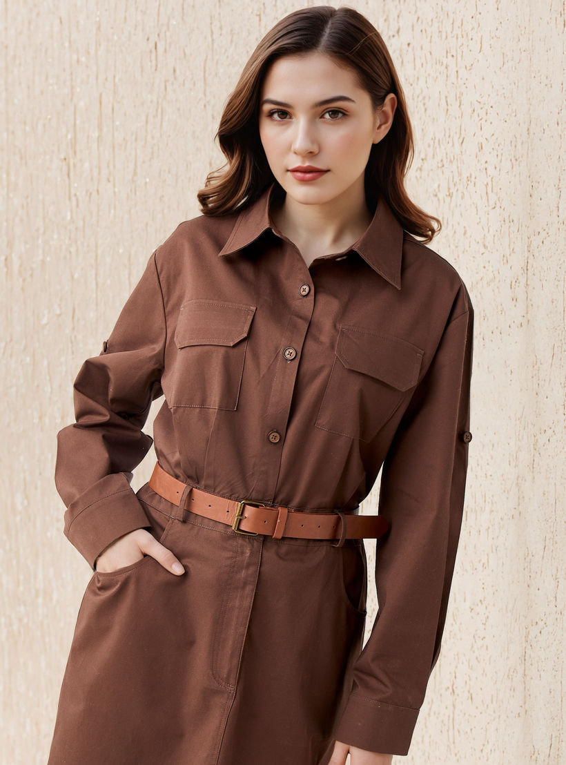 Belted Lee Cooper Midi Cotton Shirt Dress-women-clothing-dresses-image-4