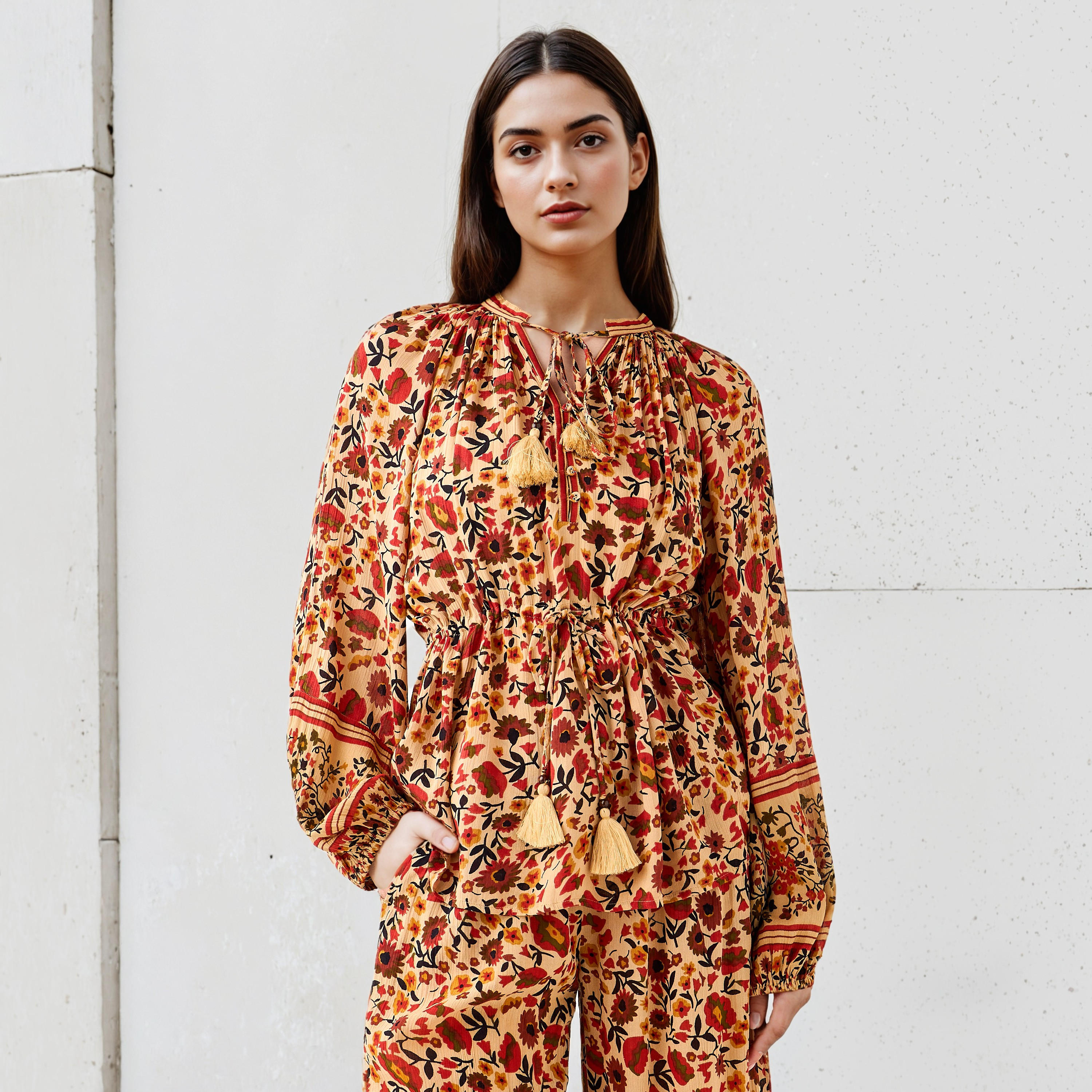 Lee Cooper Bohemian Print Viscose Top with Tie-Up Neck-women-clothing-shirtsandblouses-blouses-image-1