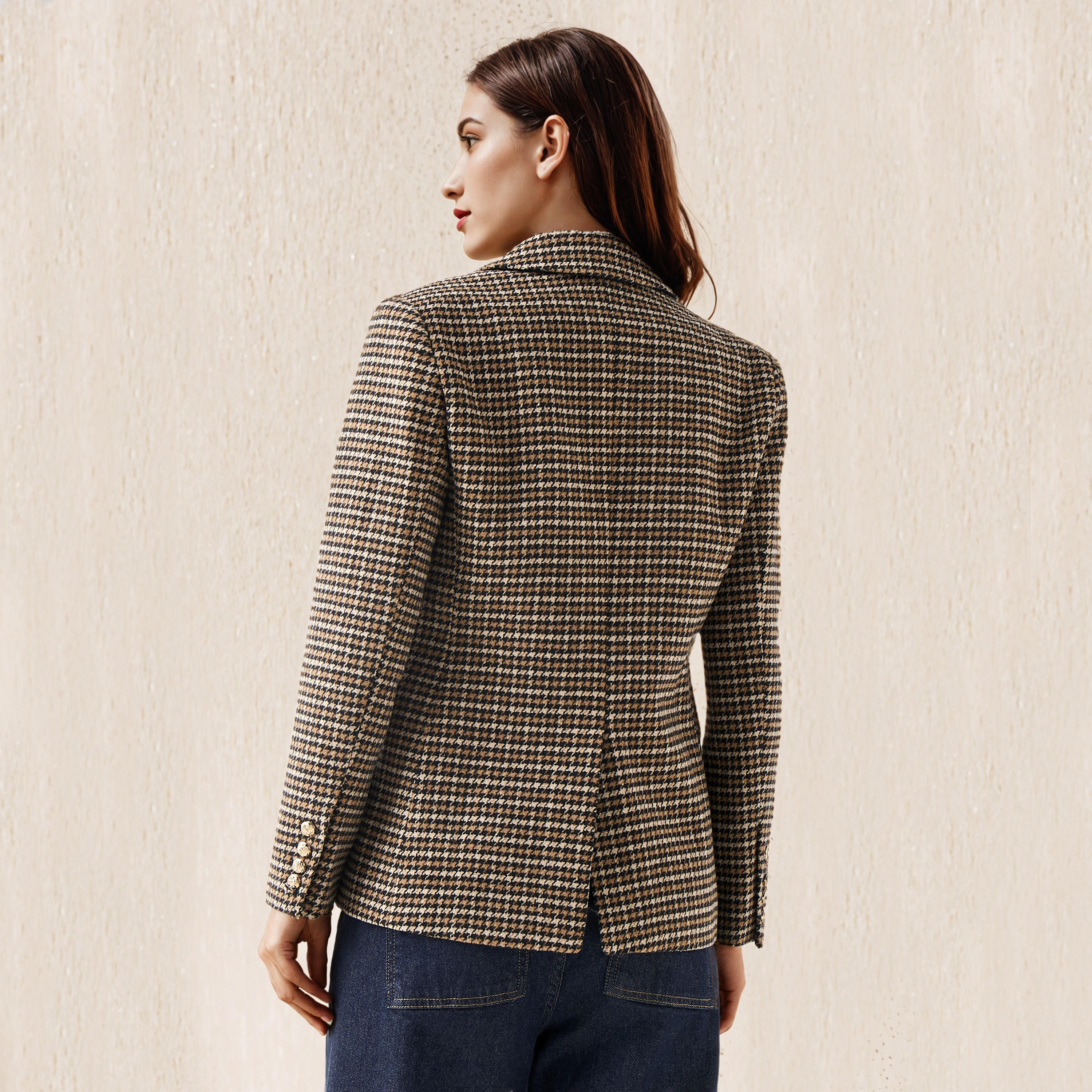 Lee Cooper Cotton Tuxedo Jacket with Houndstooth Texture-women-winterwear-coatsandjackets-jackets-image-3