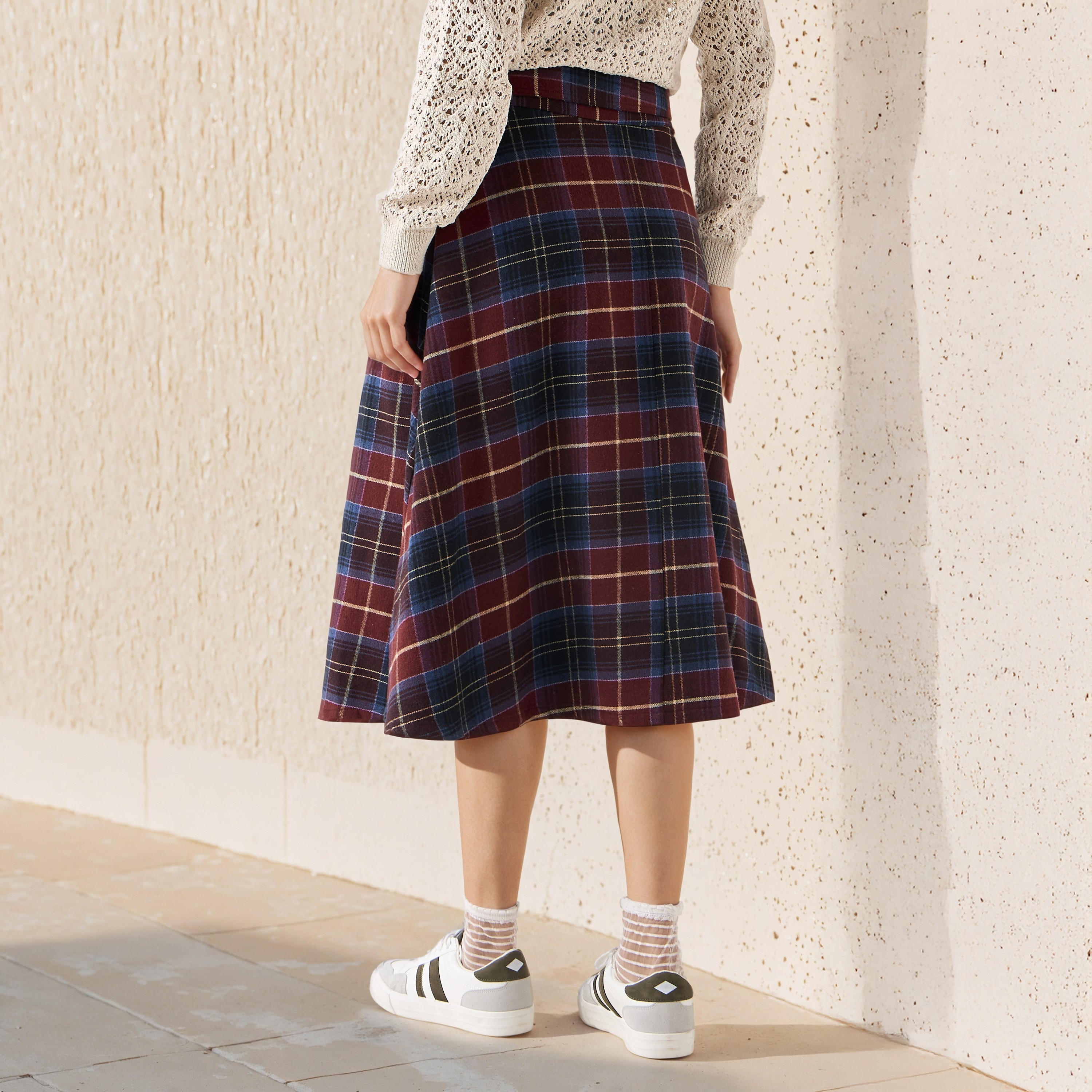 تنورة إيه لاين ميدي قطن بحزام من لي كوبر-women-clothing-bottoms-skirts-image-3