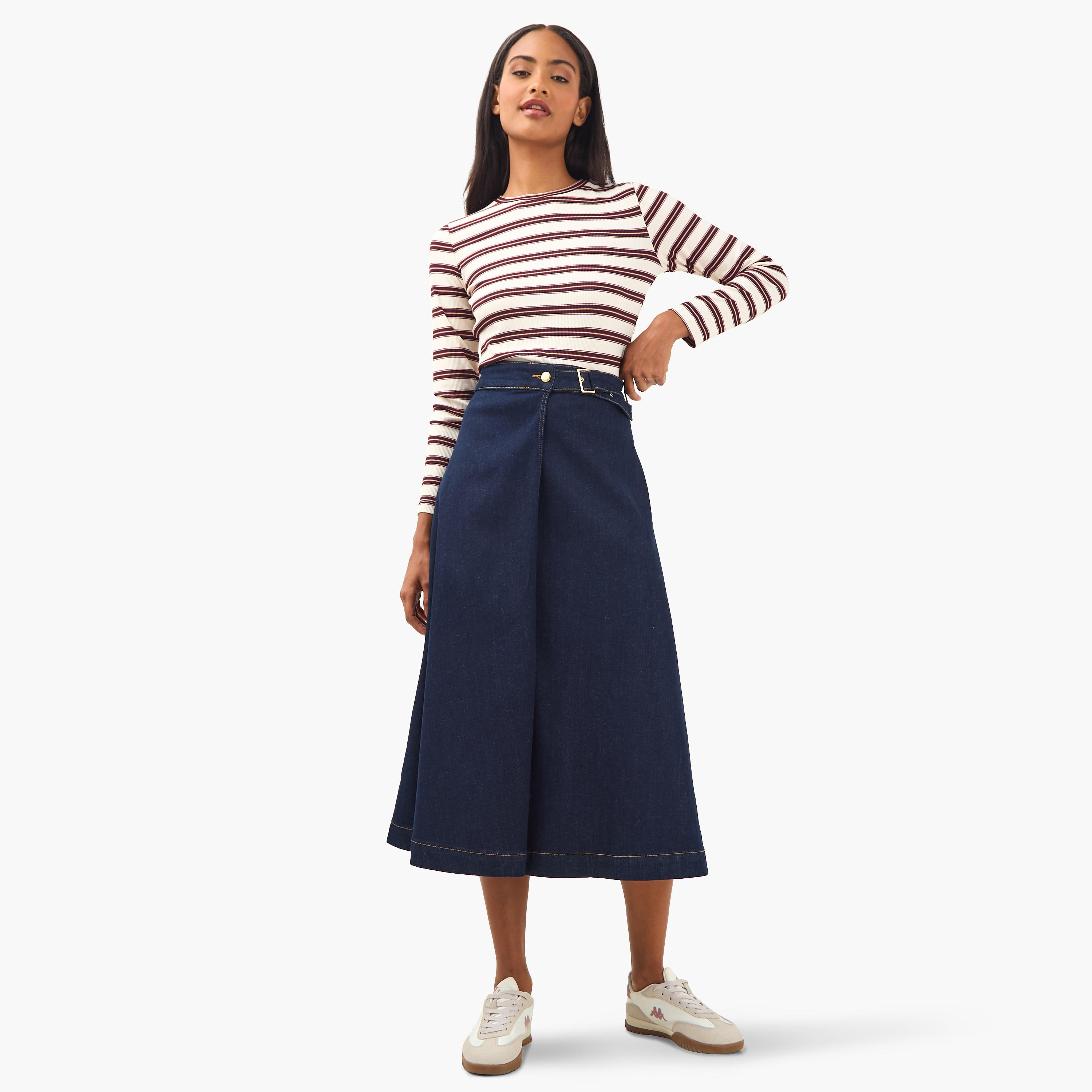 Lee Cooper Midi Cotton A-line Skirt with Buckle Closure-women-clothing-bottoms-skirts-image-2