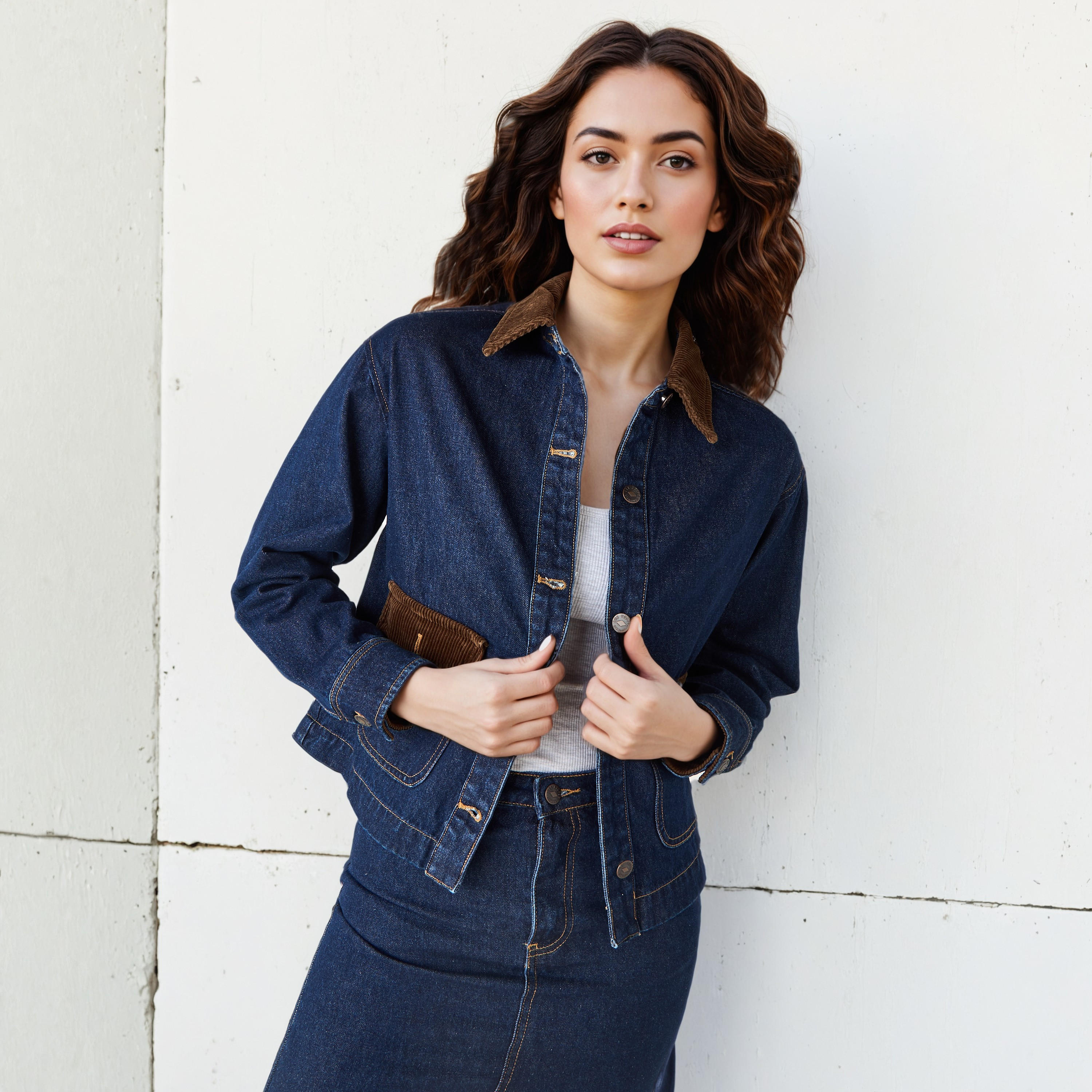 Lee Cooper Regular Fit Corduroy Collar Denim Jacket-women-winterwear-coatsandjackets-jackets-image-1