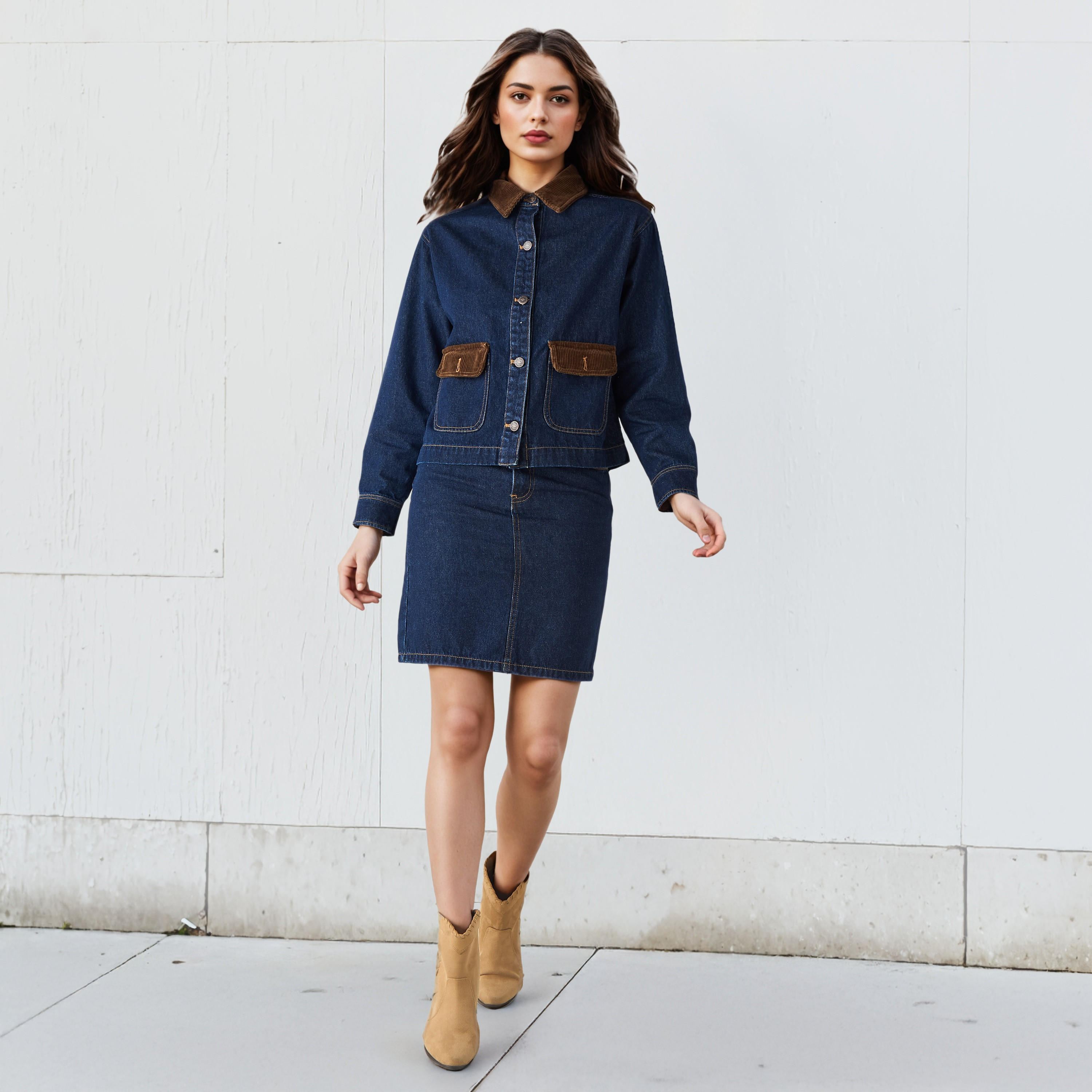 Lee Cooper Regular Fit Corduroy Collar Denim Jacket-women-winterwear-coatsandjackets-jackets-image-2