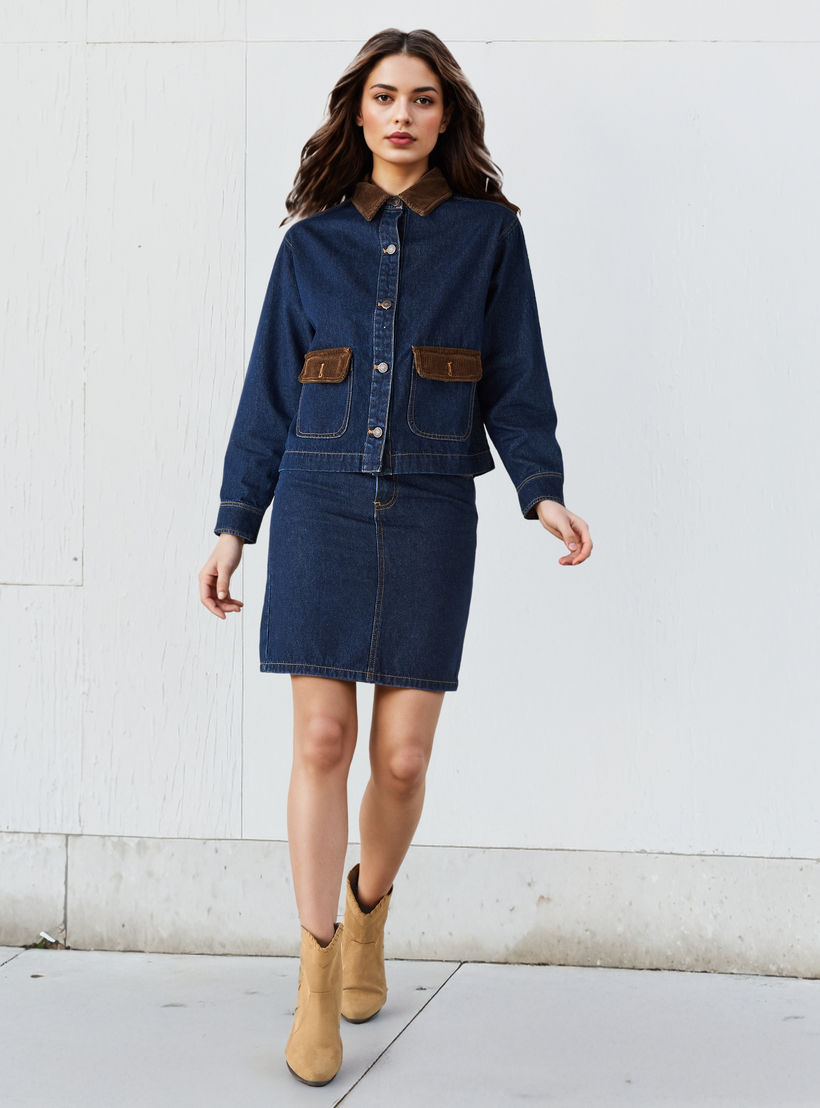 Lee Cooper Regular Fit Corduroy Collar Denim Jacket-women-winterwear-coatsandjackets-jackets-image-2