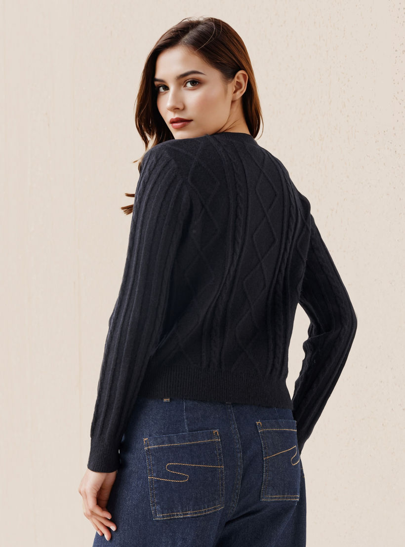 كارديجان قطن بقصّة عادية مزين من لي كوبر-women-winterwear-cardigansandjumpers-cardigans-image-3